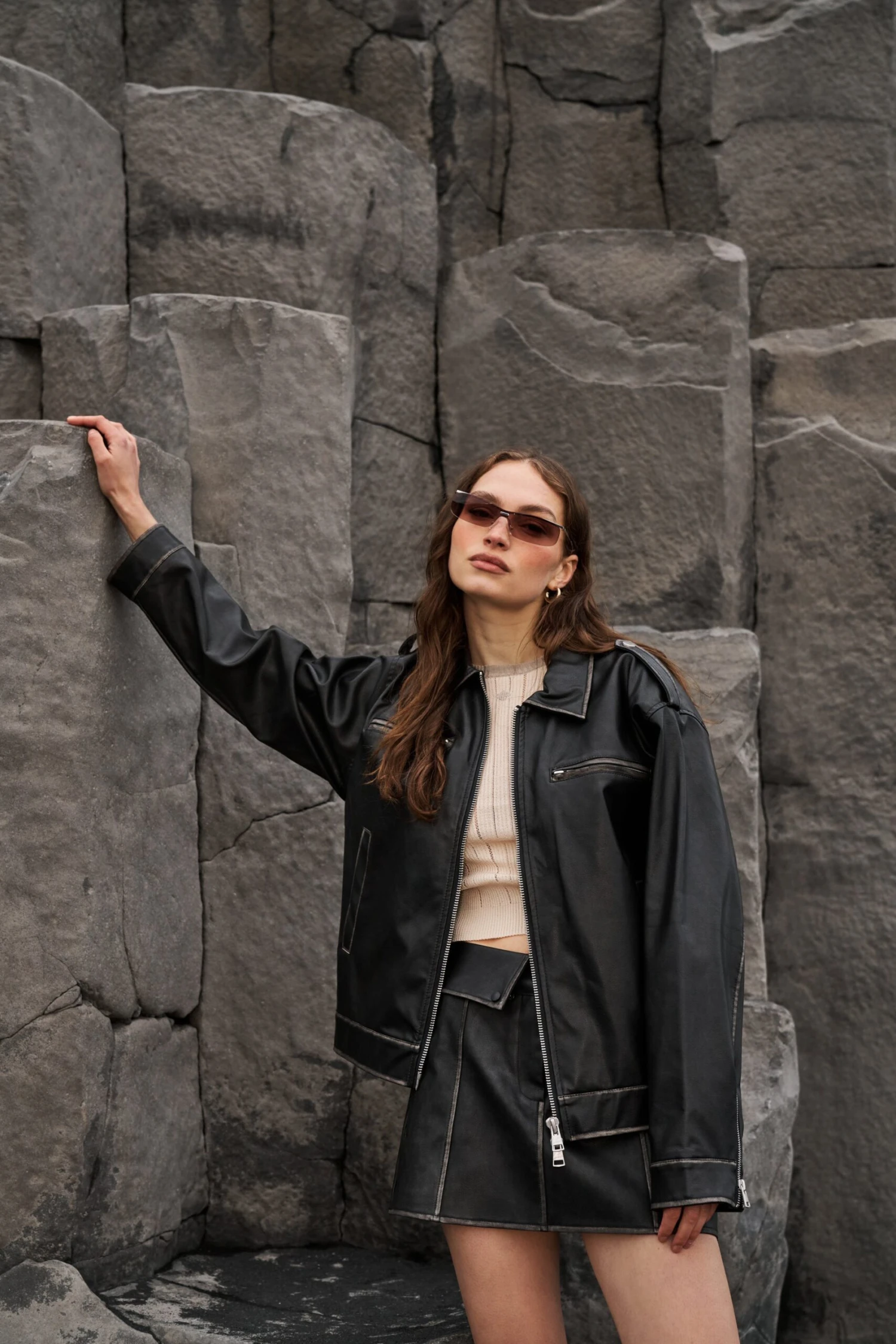 DISTRESSED VINTAGE BIKER JACKET - WASHED BLACK - Image 9