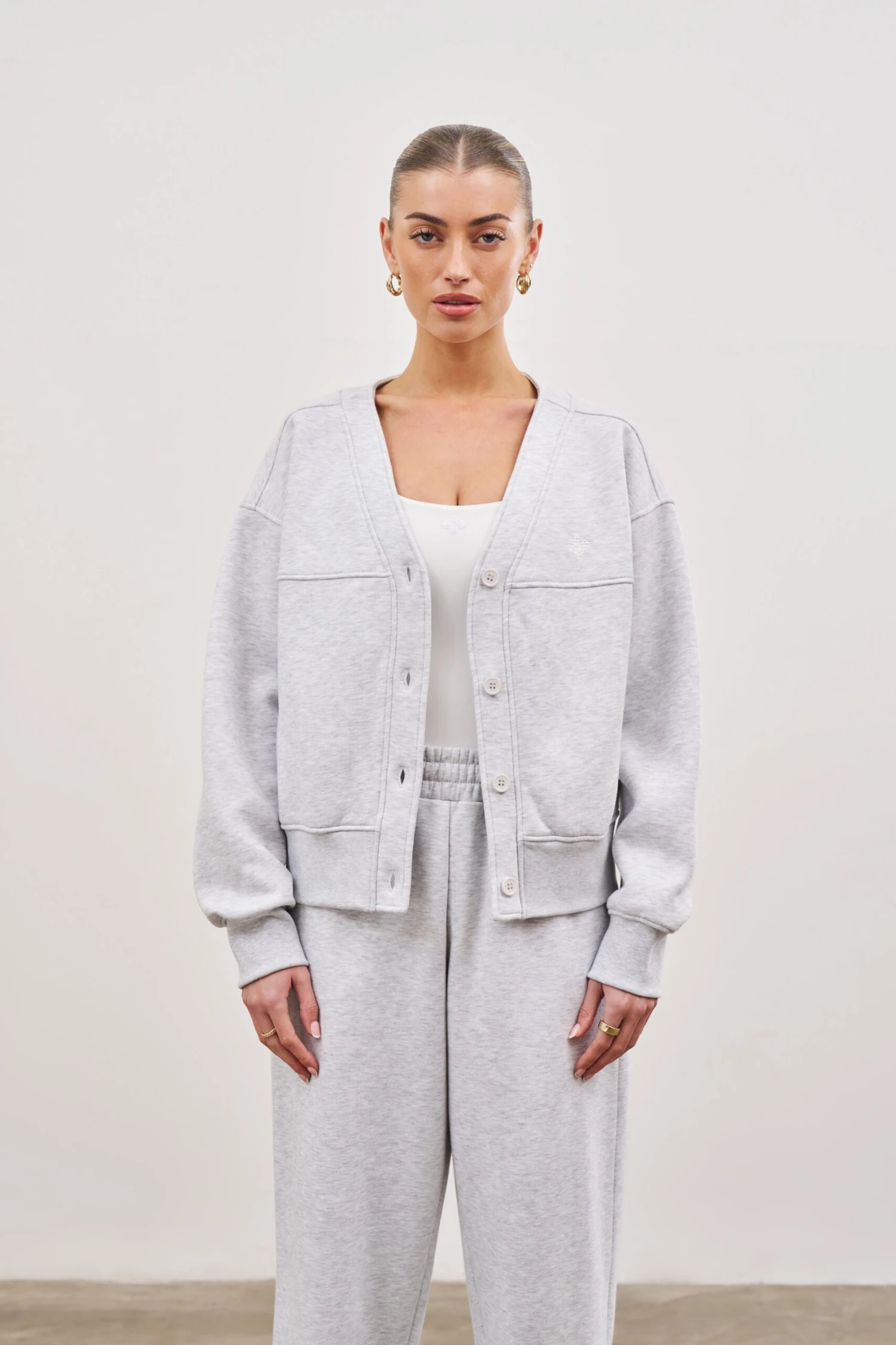 OVERSIZED JERSEY CARDIGAN - GREY MARL - Image 3