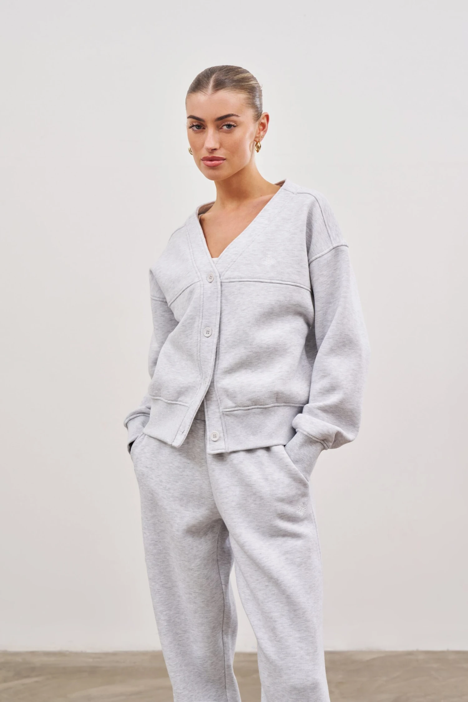 OVERSIZED JERSEY CARDIGAN - GREY MARL - Image 2