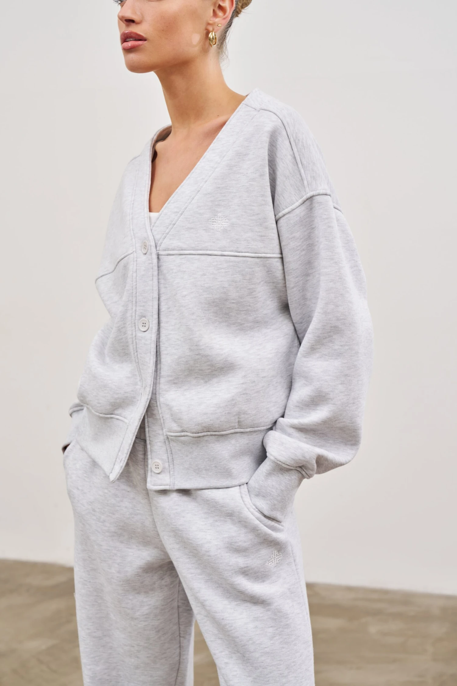 OVERSIZED JERSEY CARDIGAN - GREY MARL - Image 5
