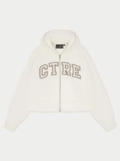 CTRE CROPPED ZIP THROUGH HOODIE - OFF WHITE