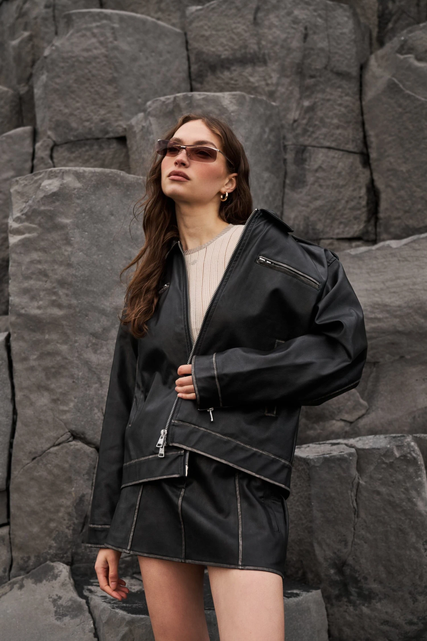 DISTRESSED VINTAGE BIKER JACKET - WASHED BLACK - Image 2