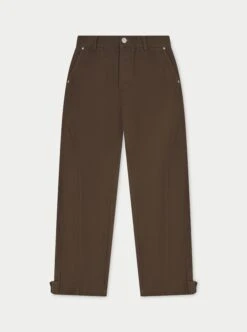 WOVEN CANVAS DISTRESSED TROUSER - BROWN