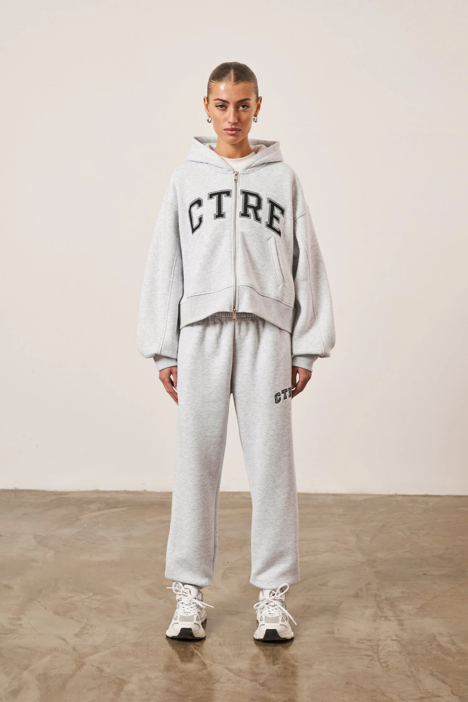 CTRE CROPPED ZIP THROUGH HOODIE - GREY MARL - Image 3