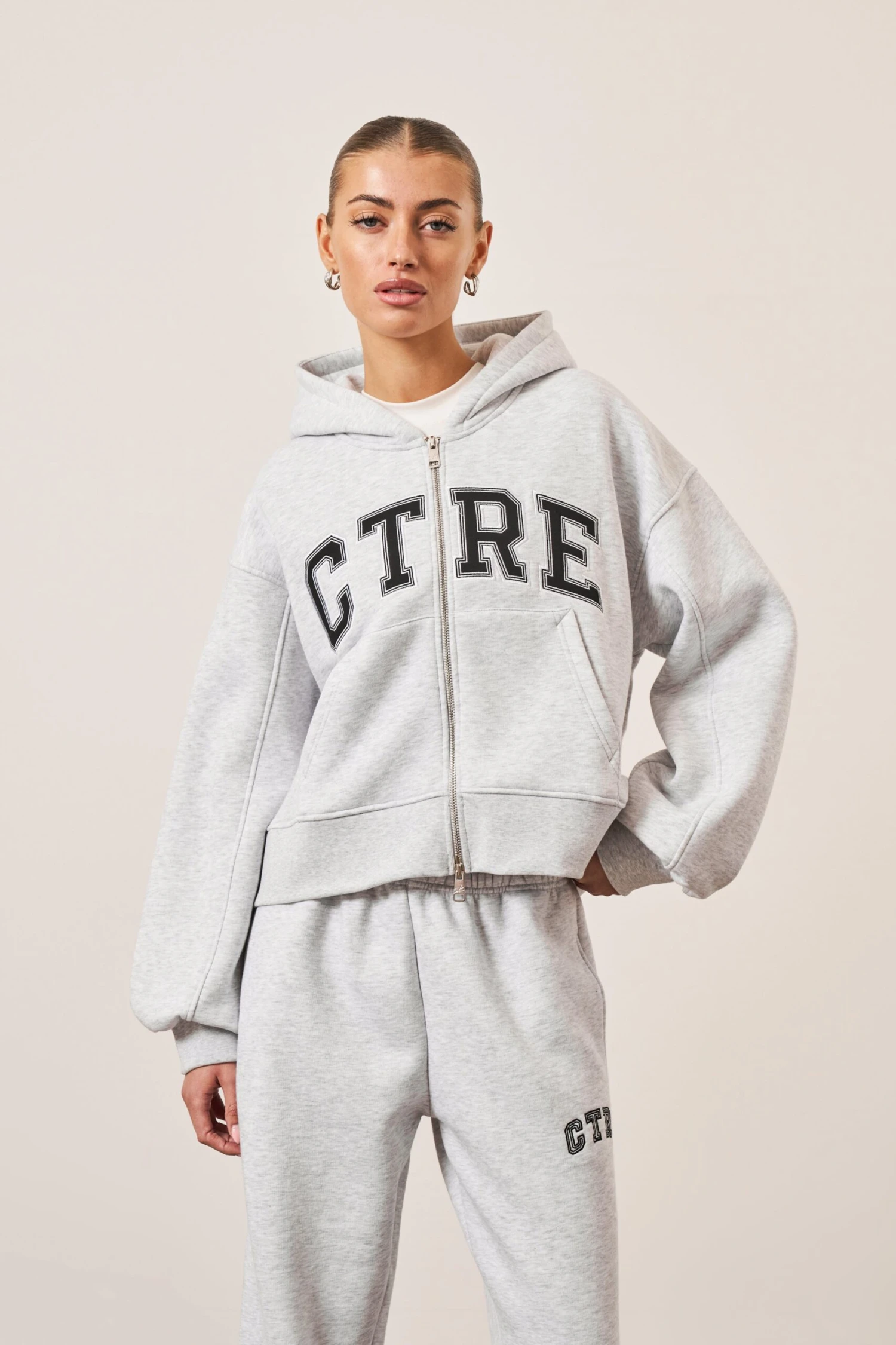 CTRE CROPPED ZIP THROUGH HOODIE - GREY MARL - Image 6