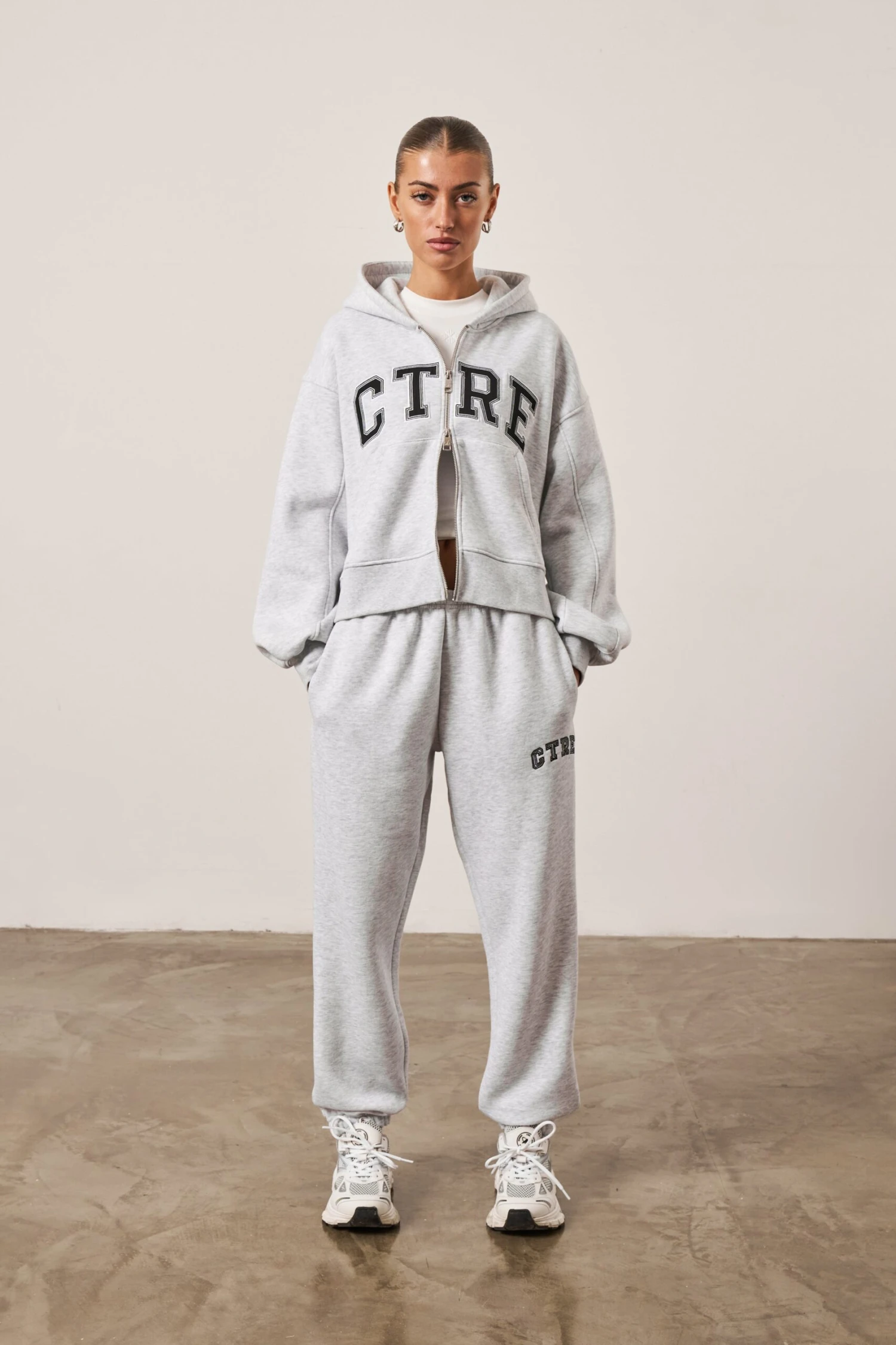 CTRE CROPPED ZIP THROUGH HOODIE - GREY MARL - Image 7