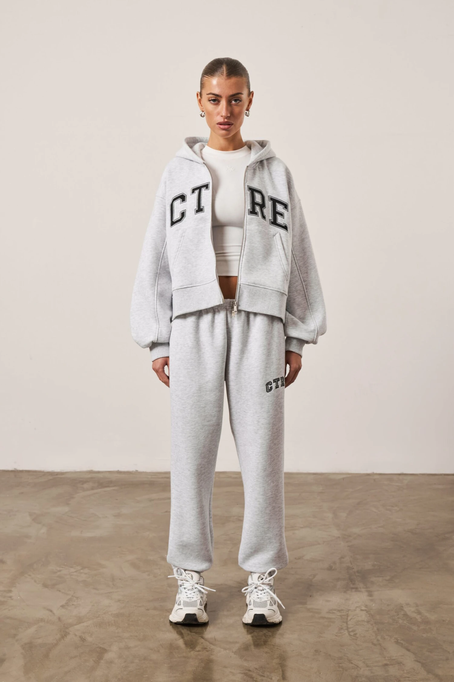 CTRE CROPPED ZIP THROUGH HOODIE - GREY MARL - Image 5