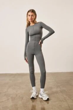 ZIP FRONT JUMPSUIT- CHARCOAL