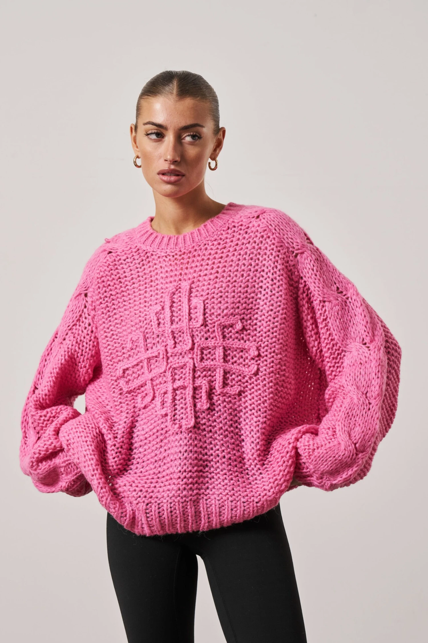 EMBLEM OVERSIZED KNIT JUMPER - PINK - Image 2