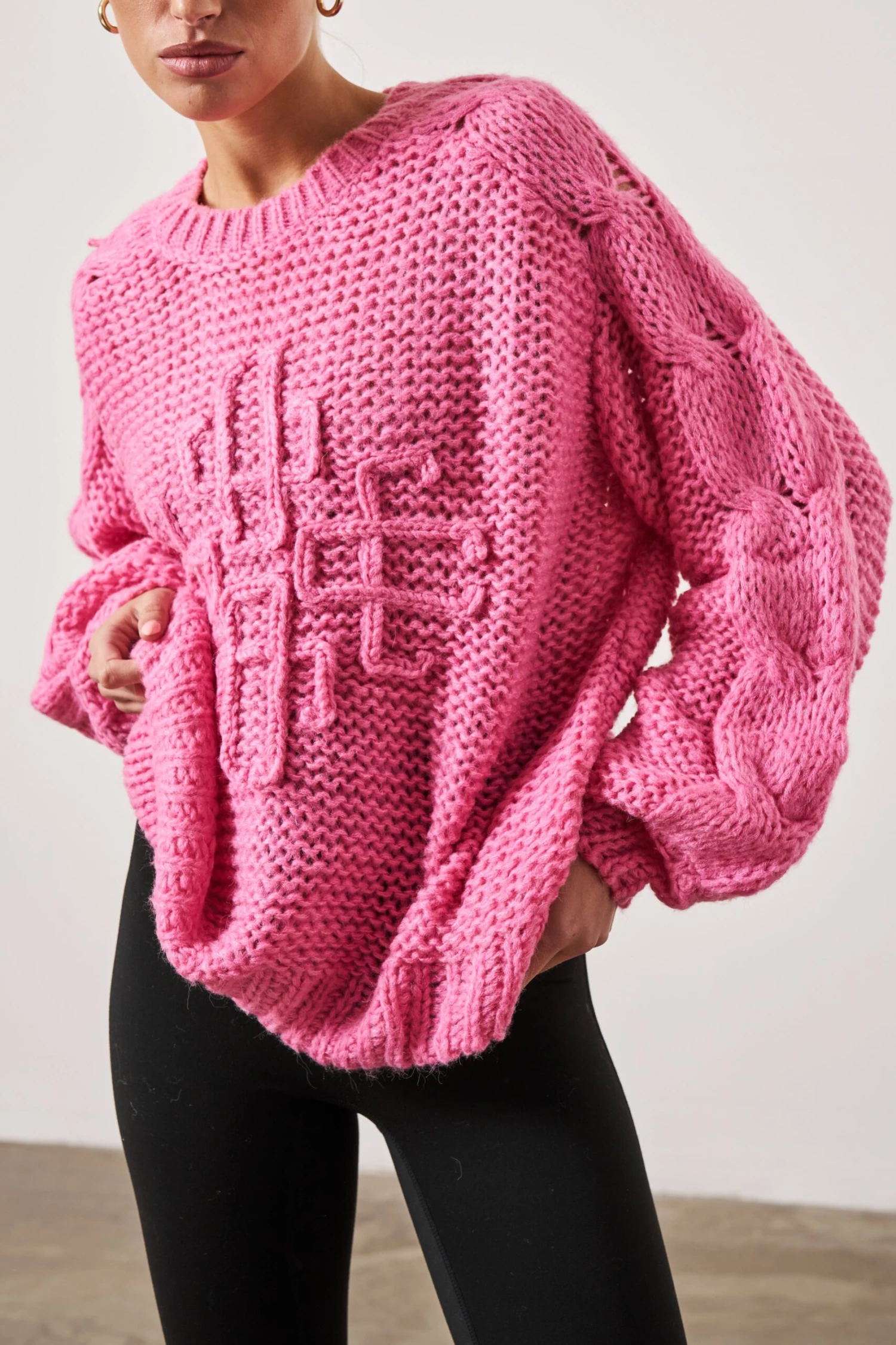 EMBLEM OVERSIZED KNIT JUMPER - PINK - Image 8