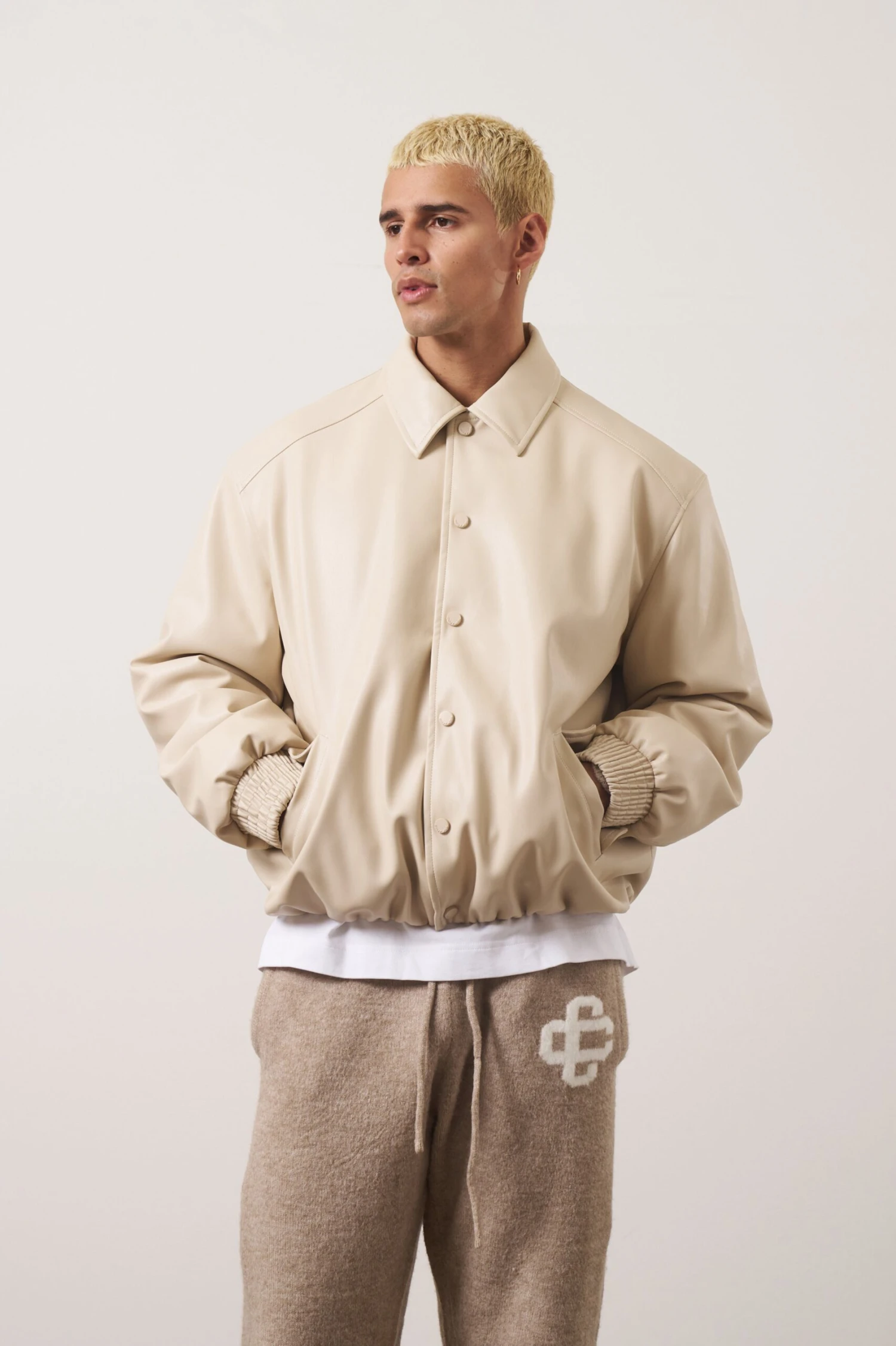 FAUX LEATHER BOMBER - BEIGE - Image 2