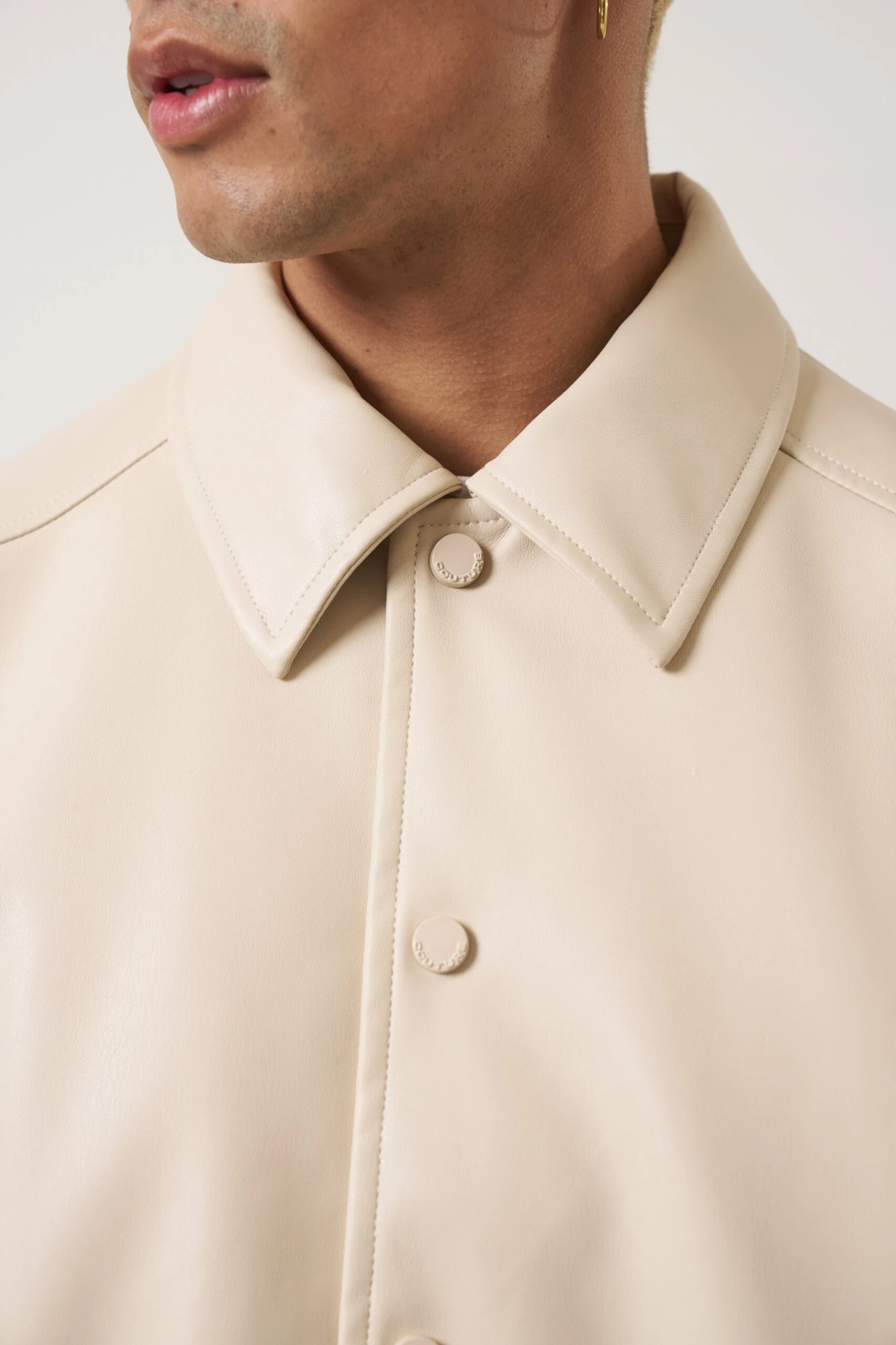 FAUX LEATHER BOMBER - BEIGE - Image 6