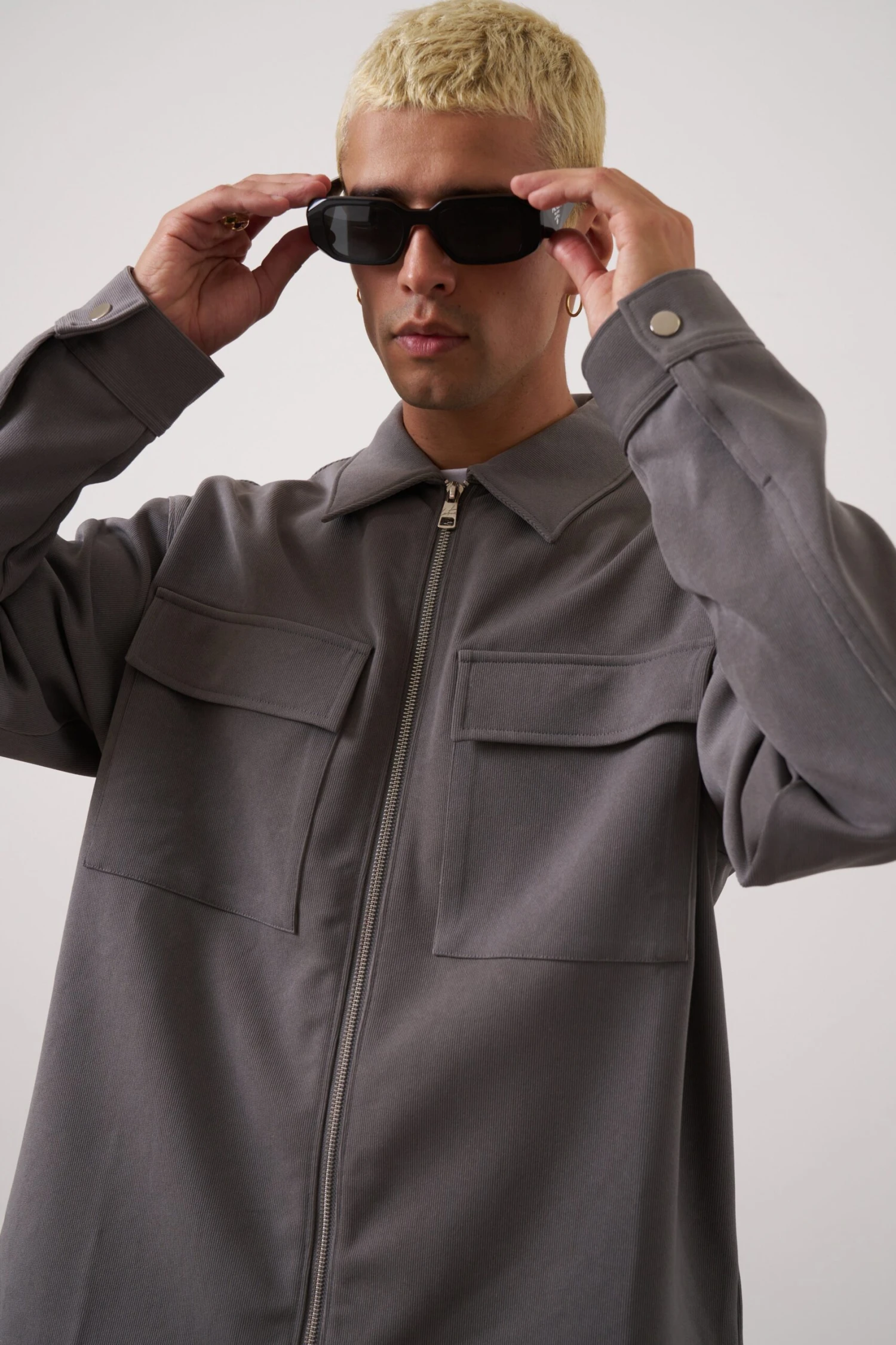 TECHNICAL RIB ZIP THROUGH SHACKET - CHARCOAL - Image 7