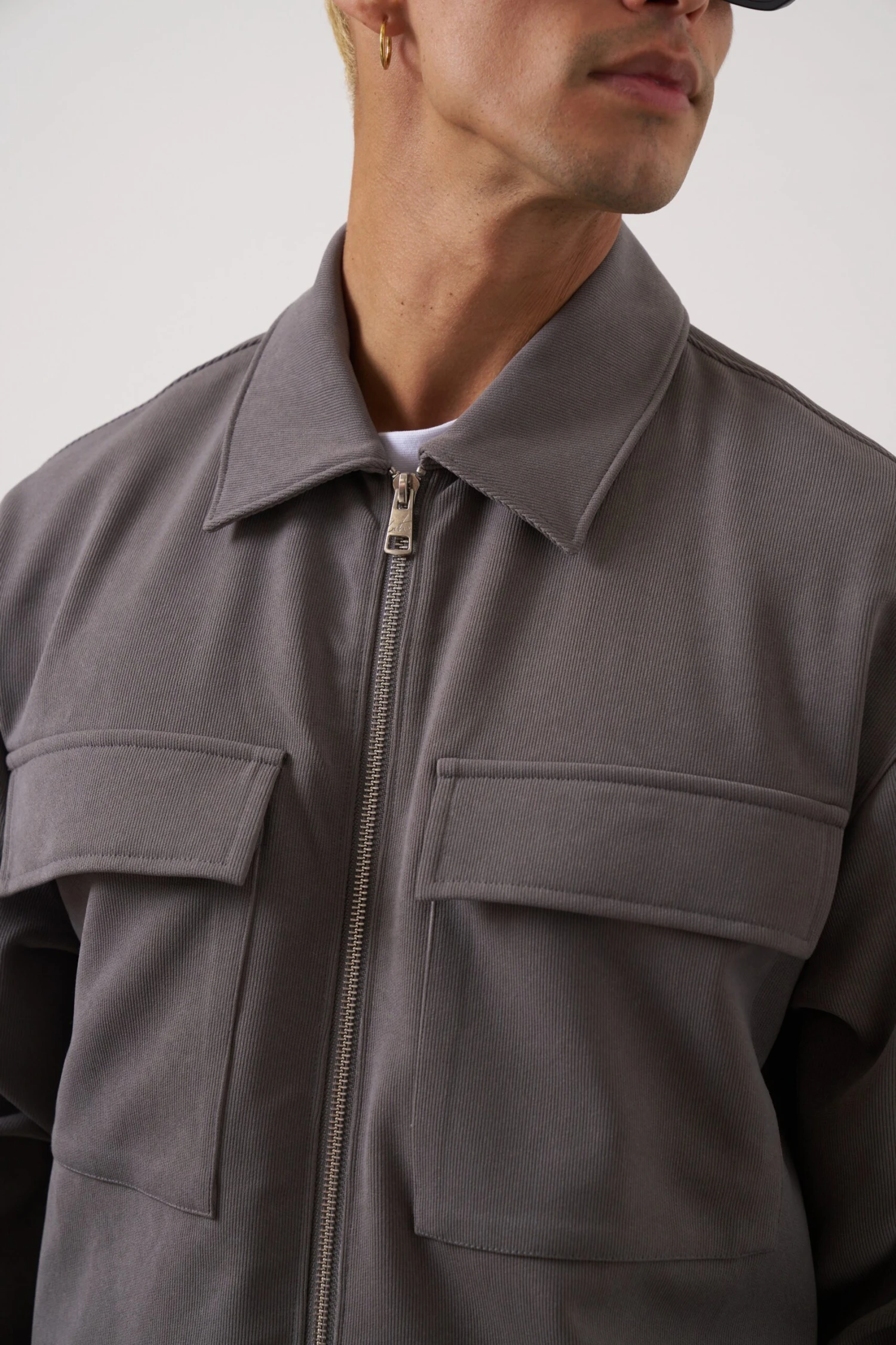 TECHNICAL RIB ZIP THROUGH SHACKET - CHARCOAL - Image 5