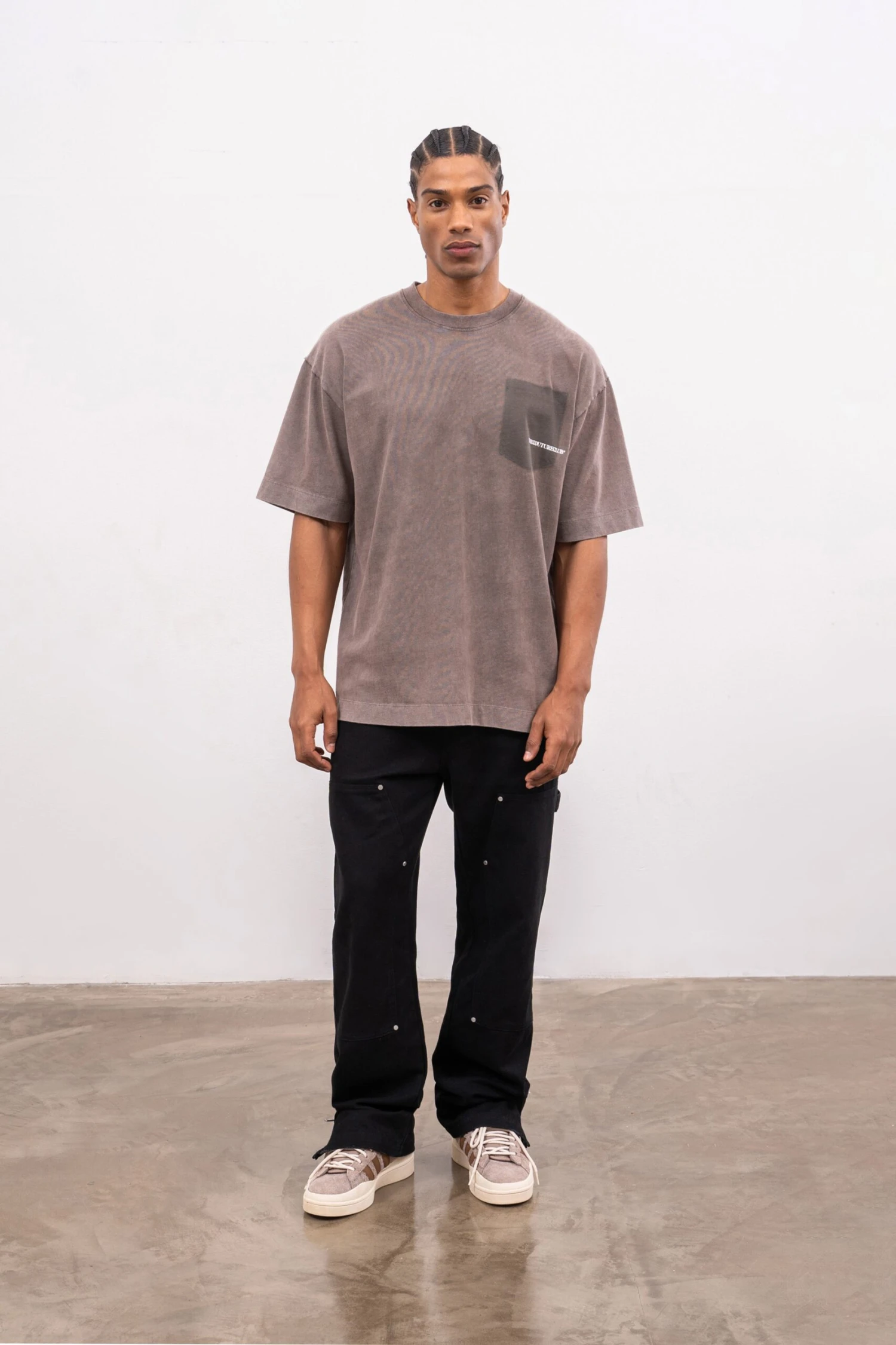 WASHED POCKET DETAIL T-SHIRT - BROWN - Image 3