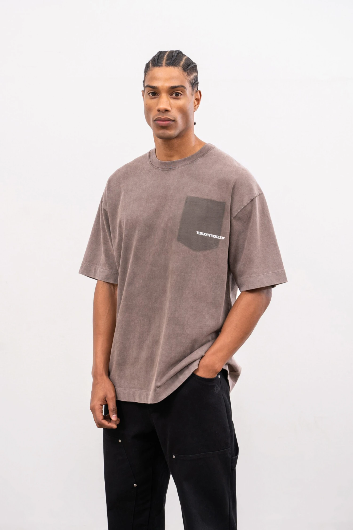 WASHED POCKET DETAIL T-SHIRT - BROWN - Image 2