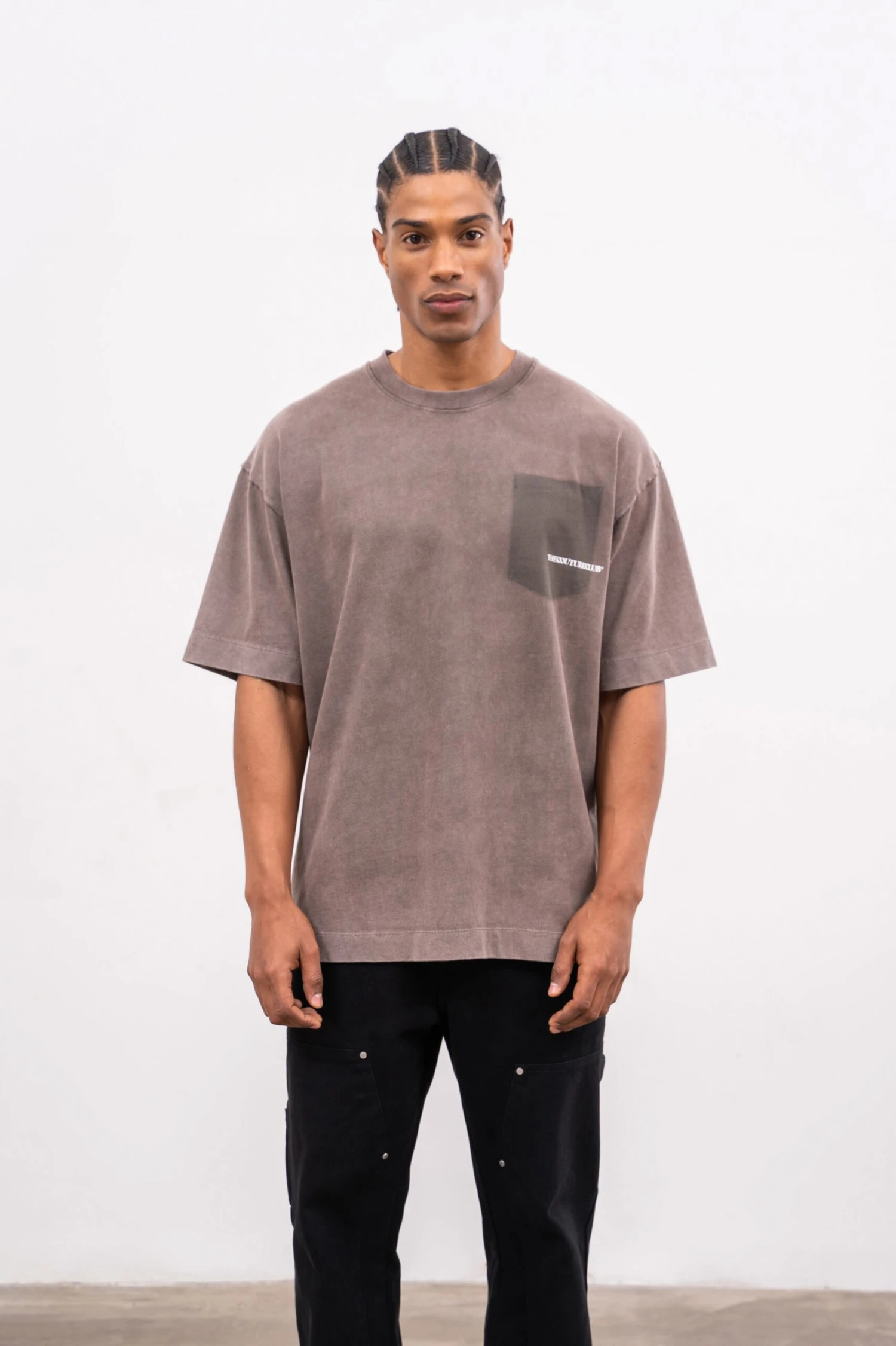 WASHED POCKET DETAIL T-SHIRT - BROWN - Image 7