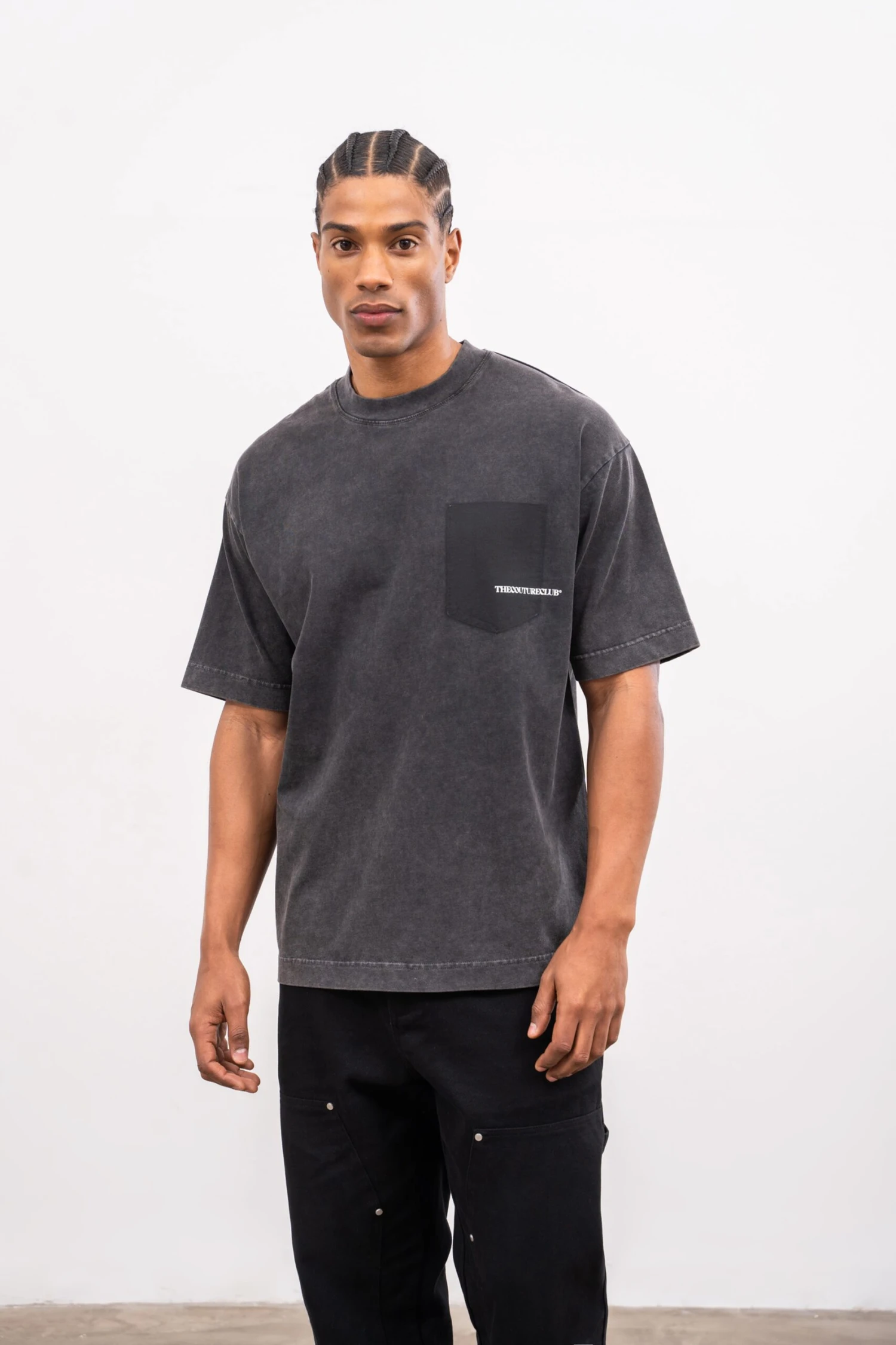 WASHED POCKET DETAIL T-SHIRT - CHARCOAL - Image 2
