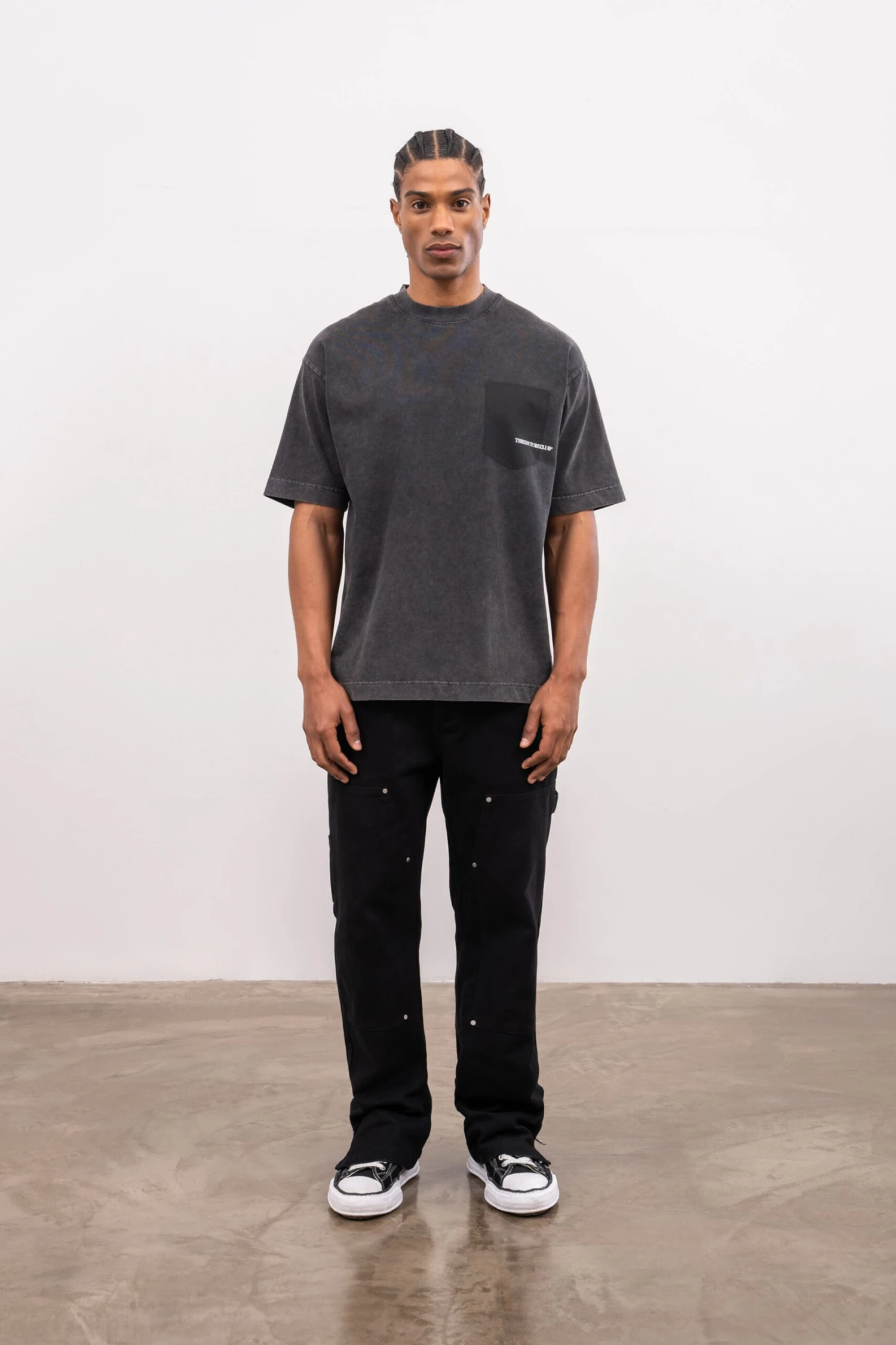 WASHED POCKET DETAIL T-SHIRT - CHARCOAL - Image 3