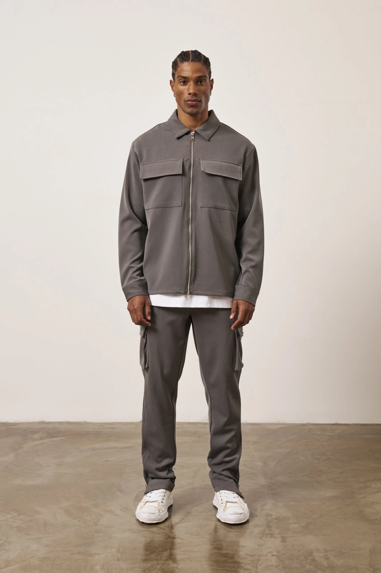 TECHNICAL RIB ZIP THROUGH SHACKET - CHARCOAL - Image 2