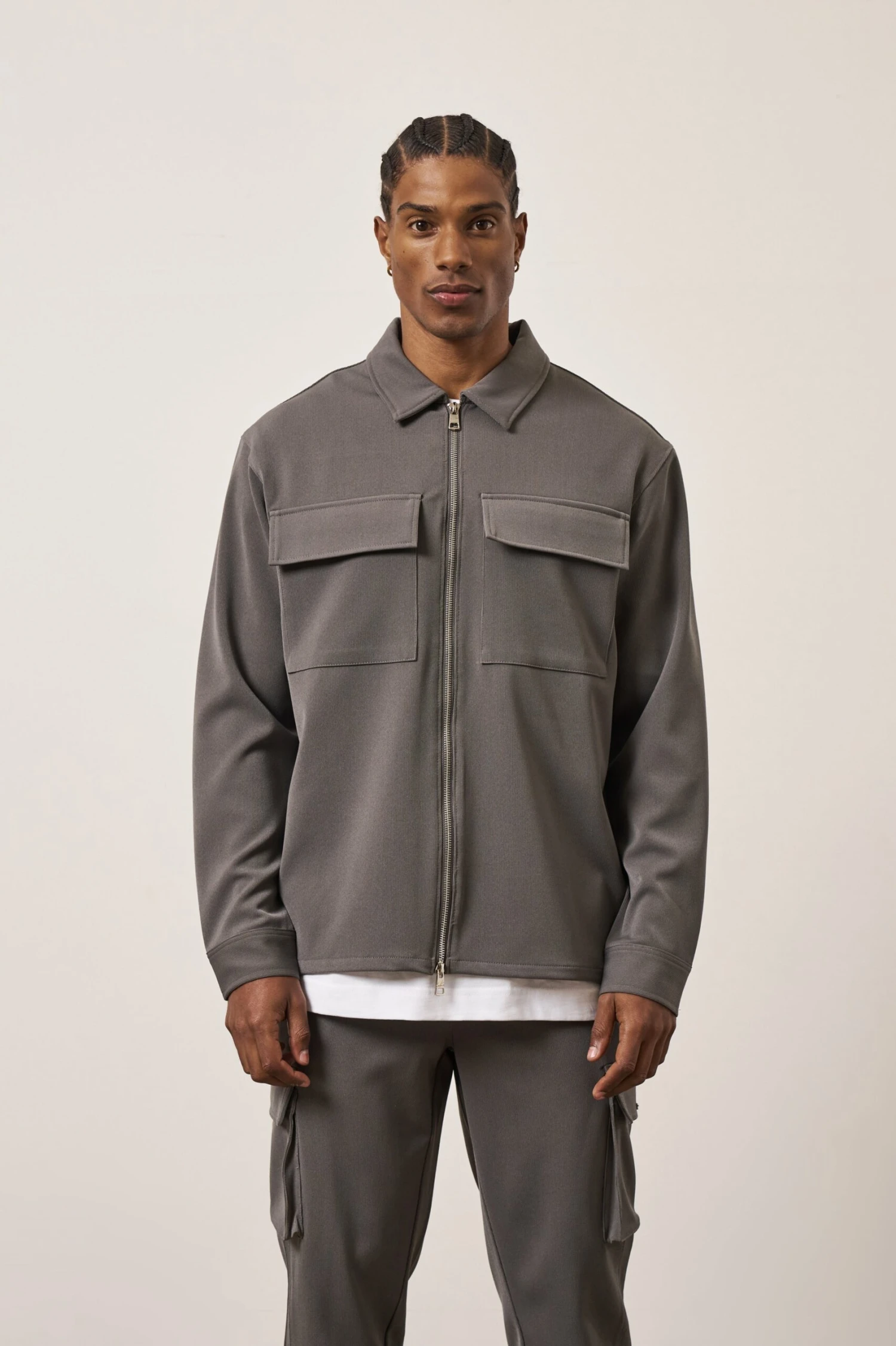 TECHNICAL RIB ZIP THROUGH SHACKET - CHARCOAL - Image 3