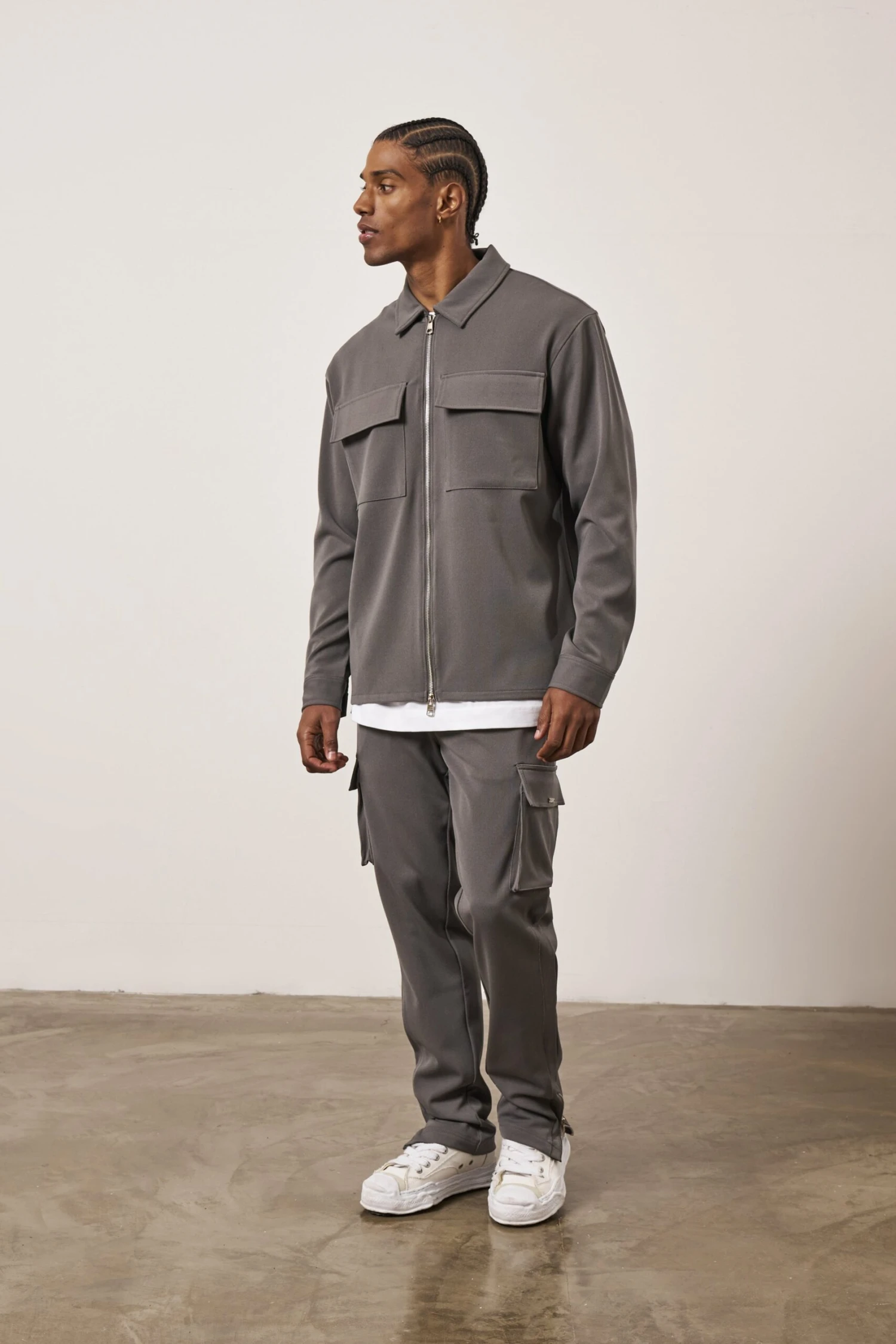 TECHNICAL RIB ZIP THROUGH SHACKET - CHARCOAL - Image 4