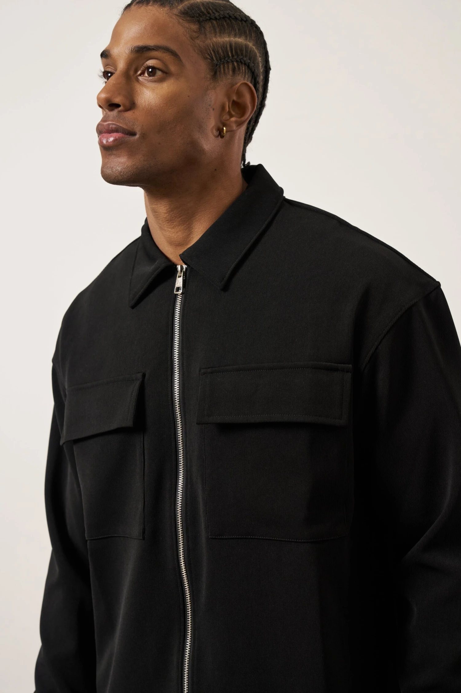 TECHNICAL RIB ZIP THROUGH SHACKET - BLACK - Image 3