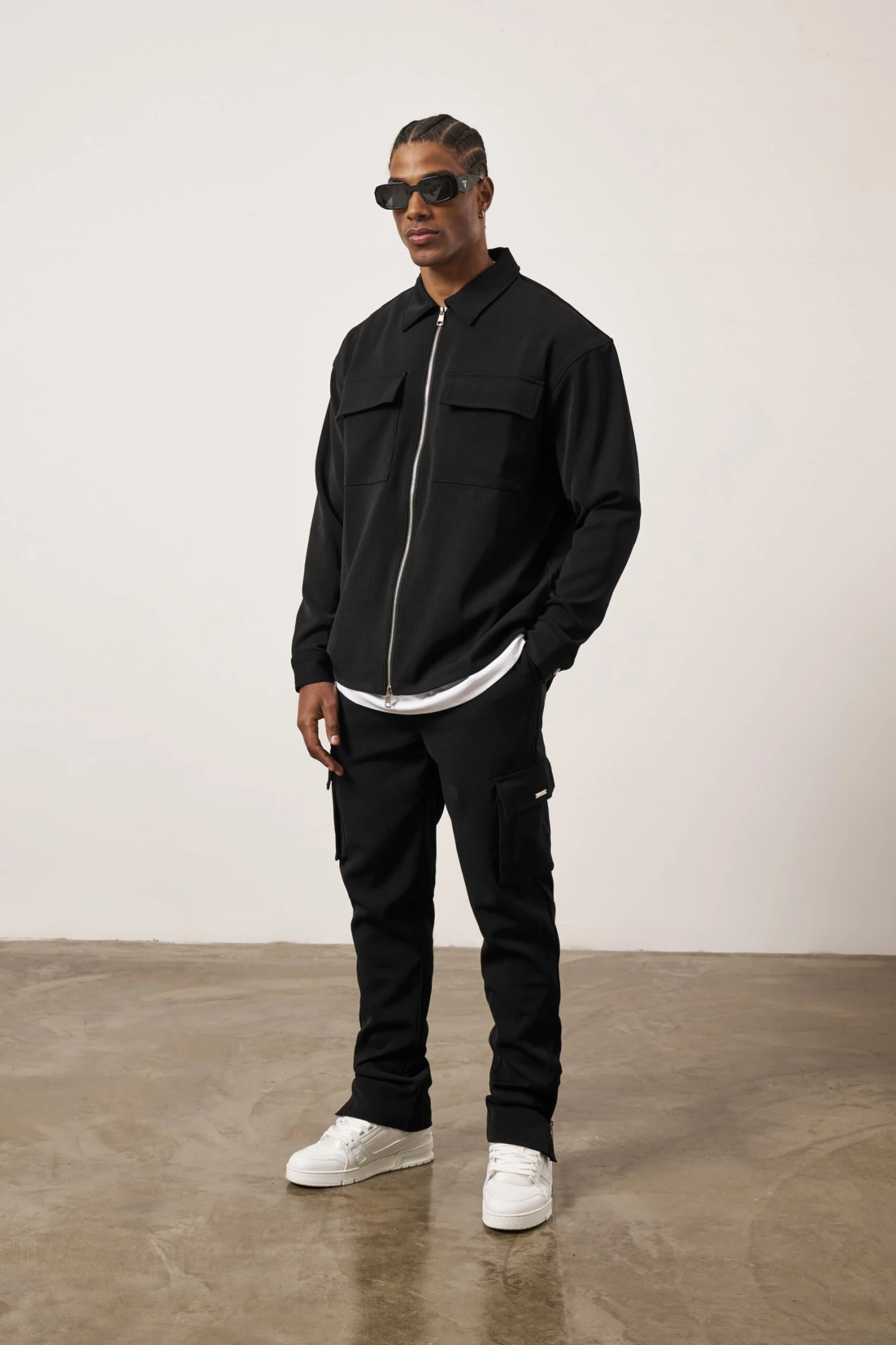 TECHNICAL RIB ZIP THROUGH SHACKET - BLACK - Image 2