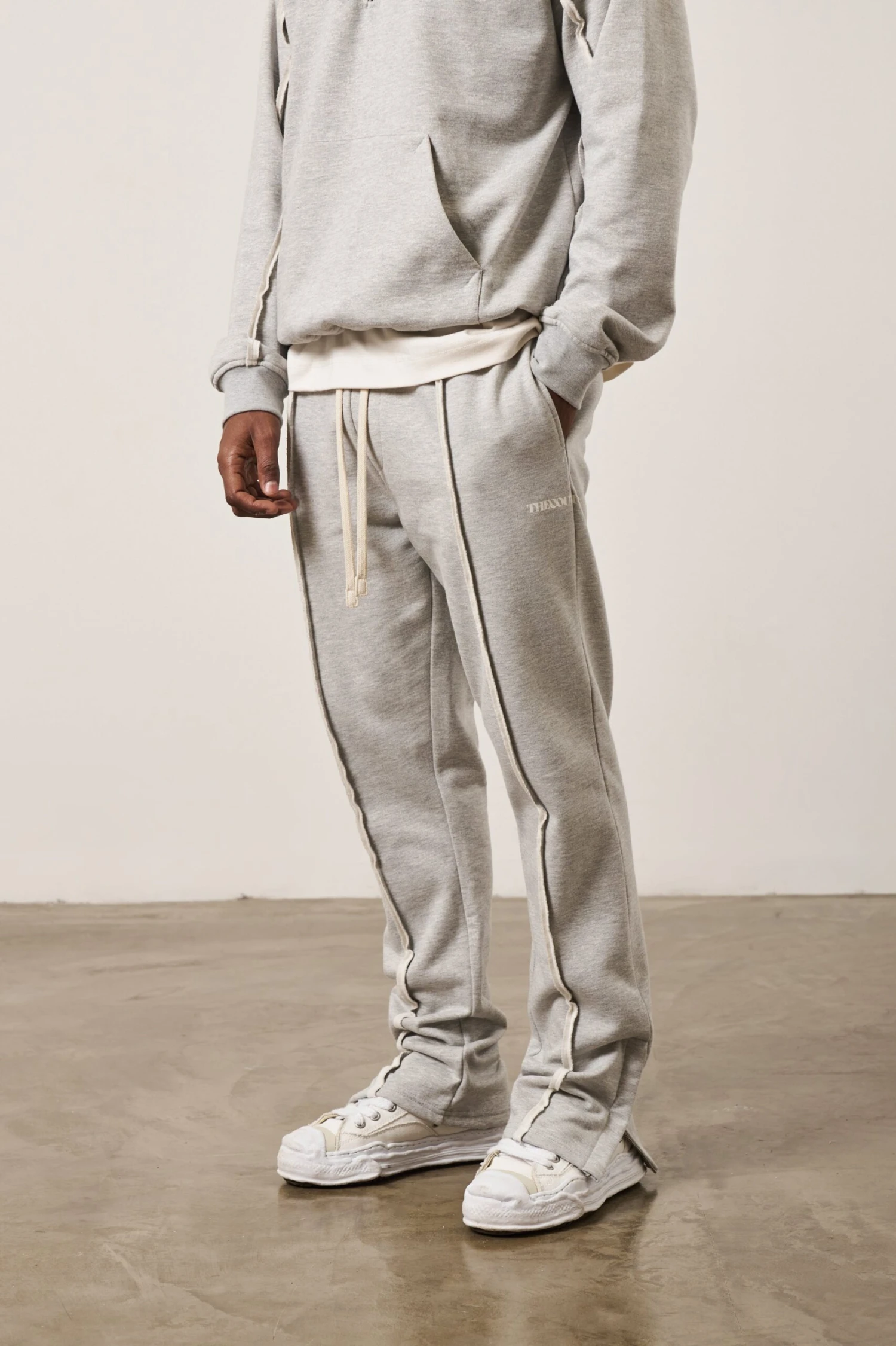 RAW SEAM STRAIGHT LEG JOGGERS - GREY MARL - Image 3