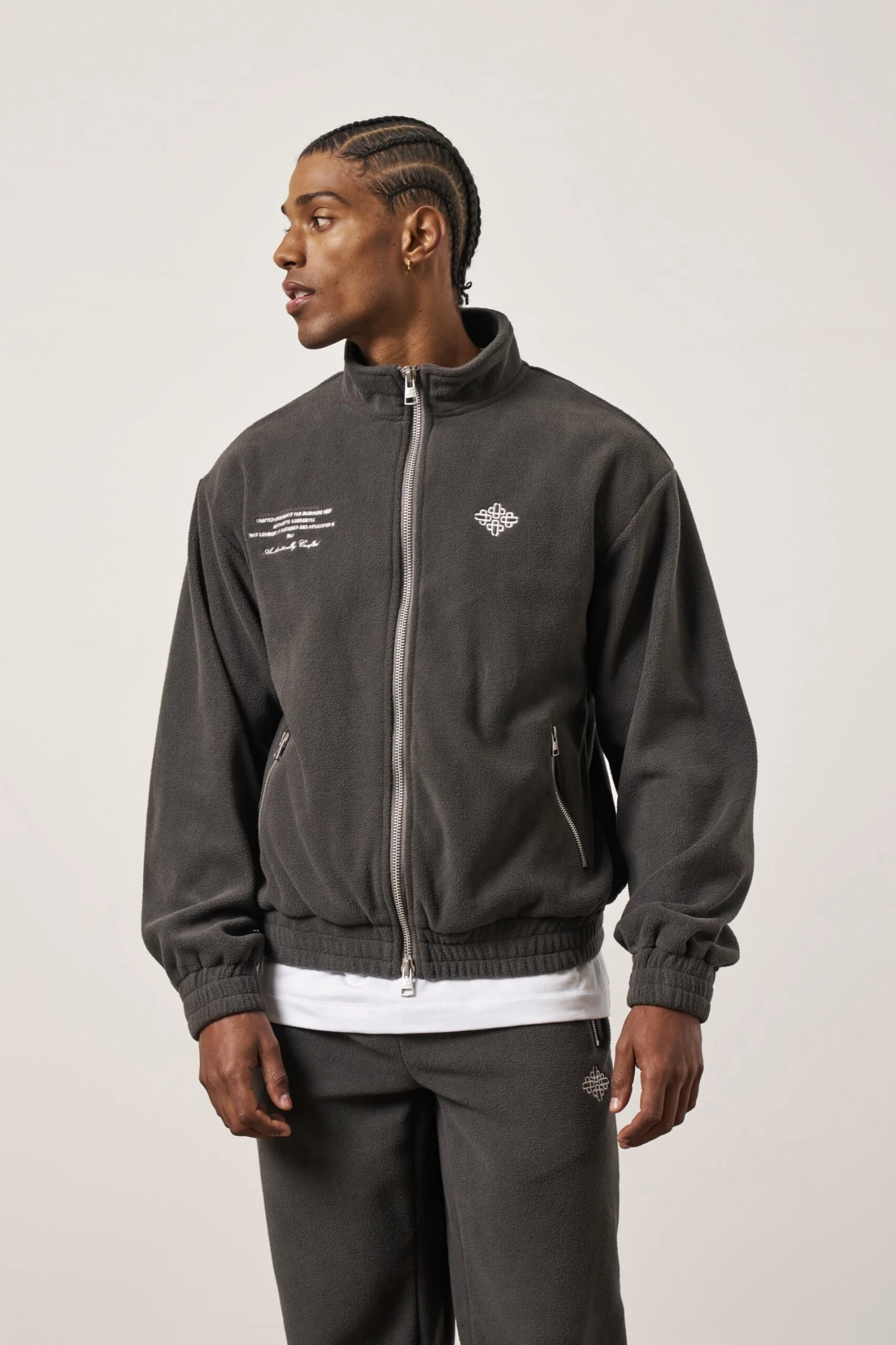 EMBLEM POLAR FLEECE ZIP THROUGH JACKET - CHARCOAL - Image 6