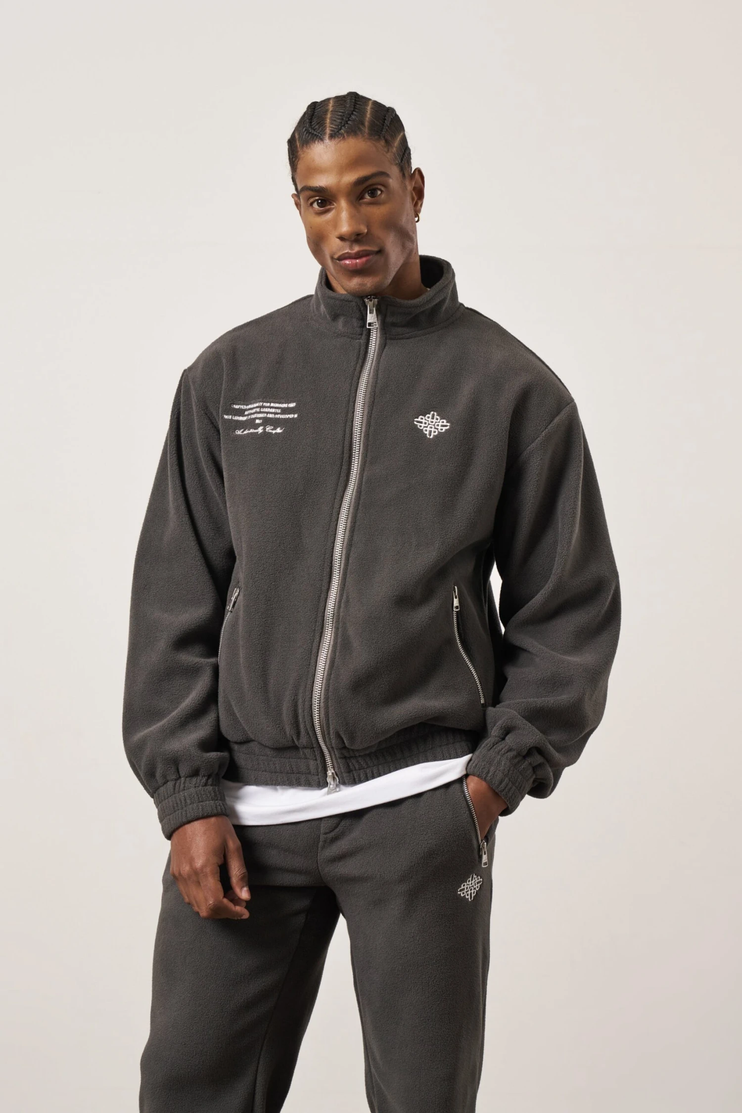 EMBLEM POLAR FLEECE ZIP THROUGH JACKET - CHARCOAL - Image 2