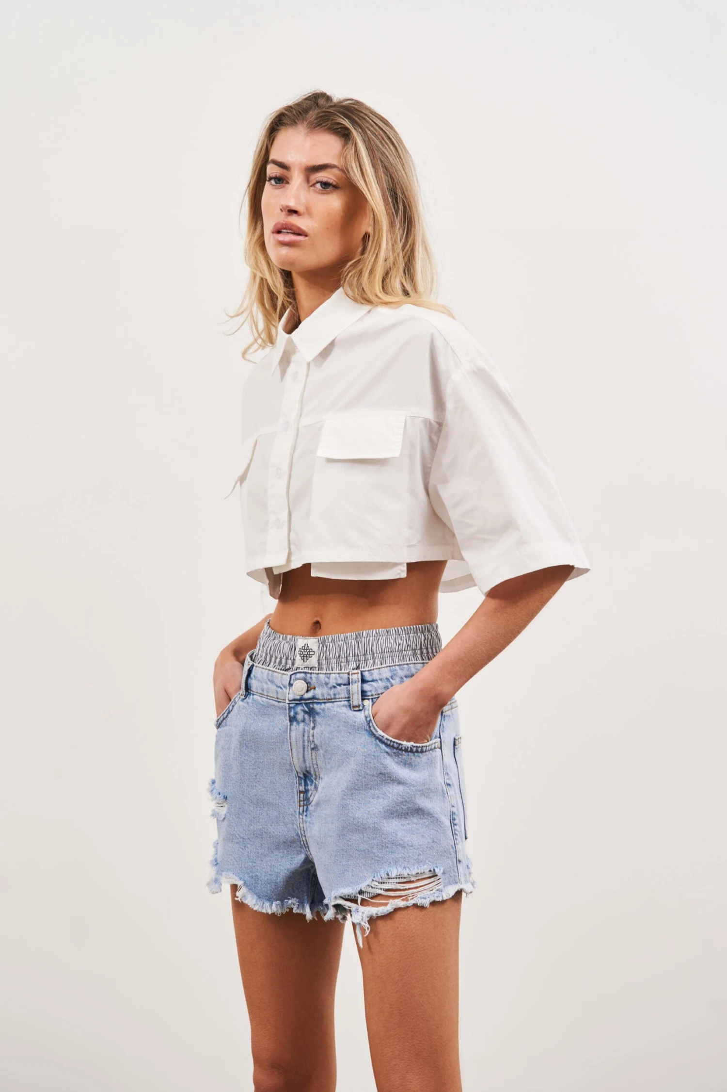 DOUBLE LAYER BOXER DENIM SHORT - BLUE WASH - Image 5