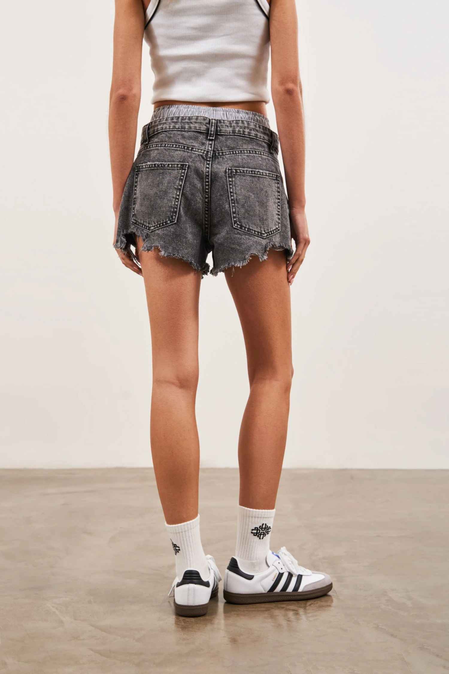 DOUBLE LAYER BOXER DENIM SHORTS - BLACK WASH - Image 5