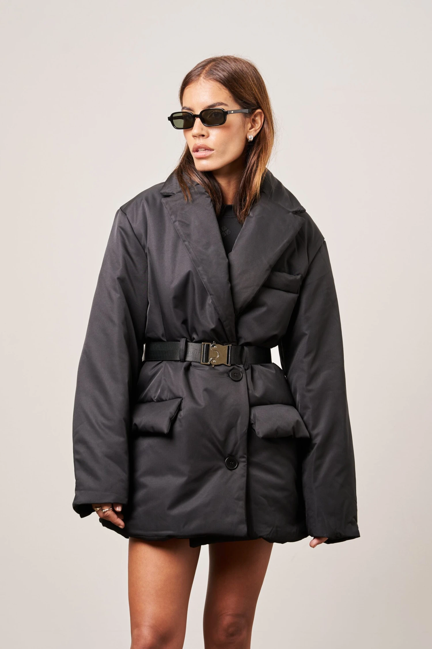 PADDED BLAZER COAT - BLACK - Image 3