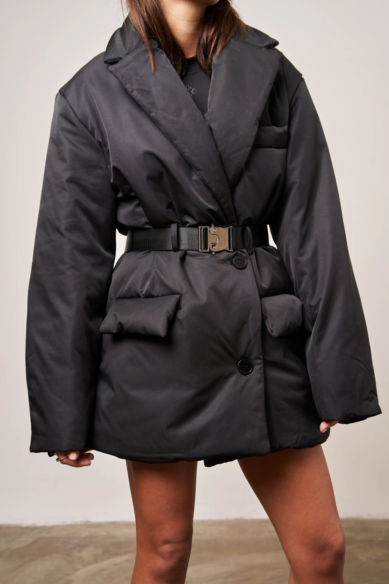 PADDED BLAZER COAT - BLACK - Image 7