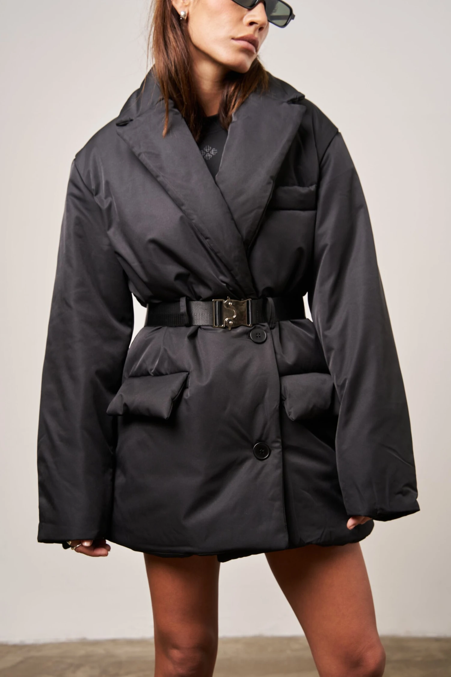 PADDED BLAZER COAT - BLACK - Image 6