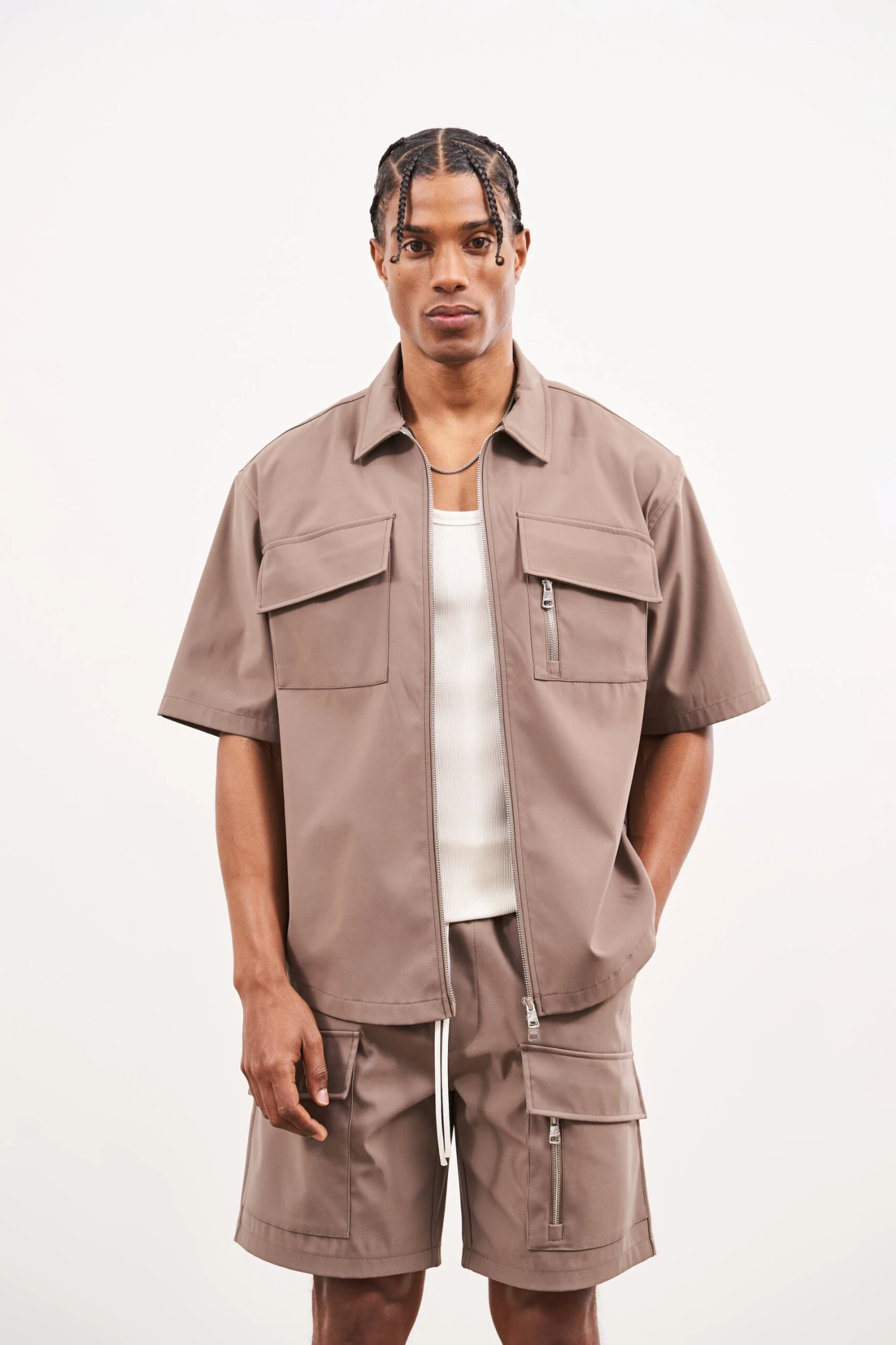 TECHNICAL HEAVYWEIGHT ZIP OVERSHIRT - COFFEE - Image 3