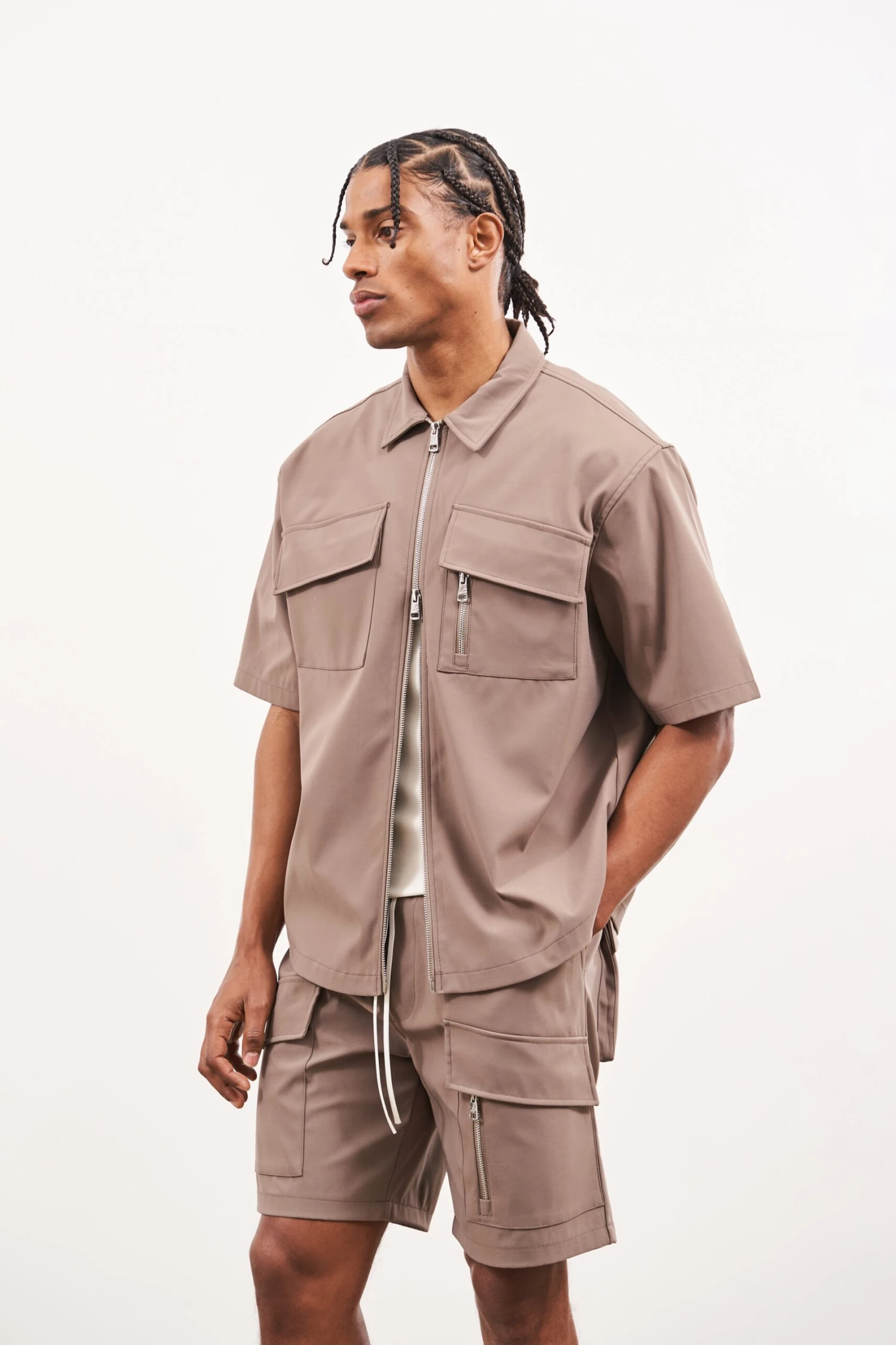 TECHNICAL HEAVYWEIGHT ZIP OVERSHIRT - COFFEE - Image 4