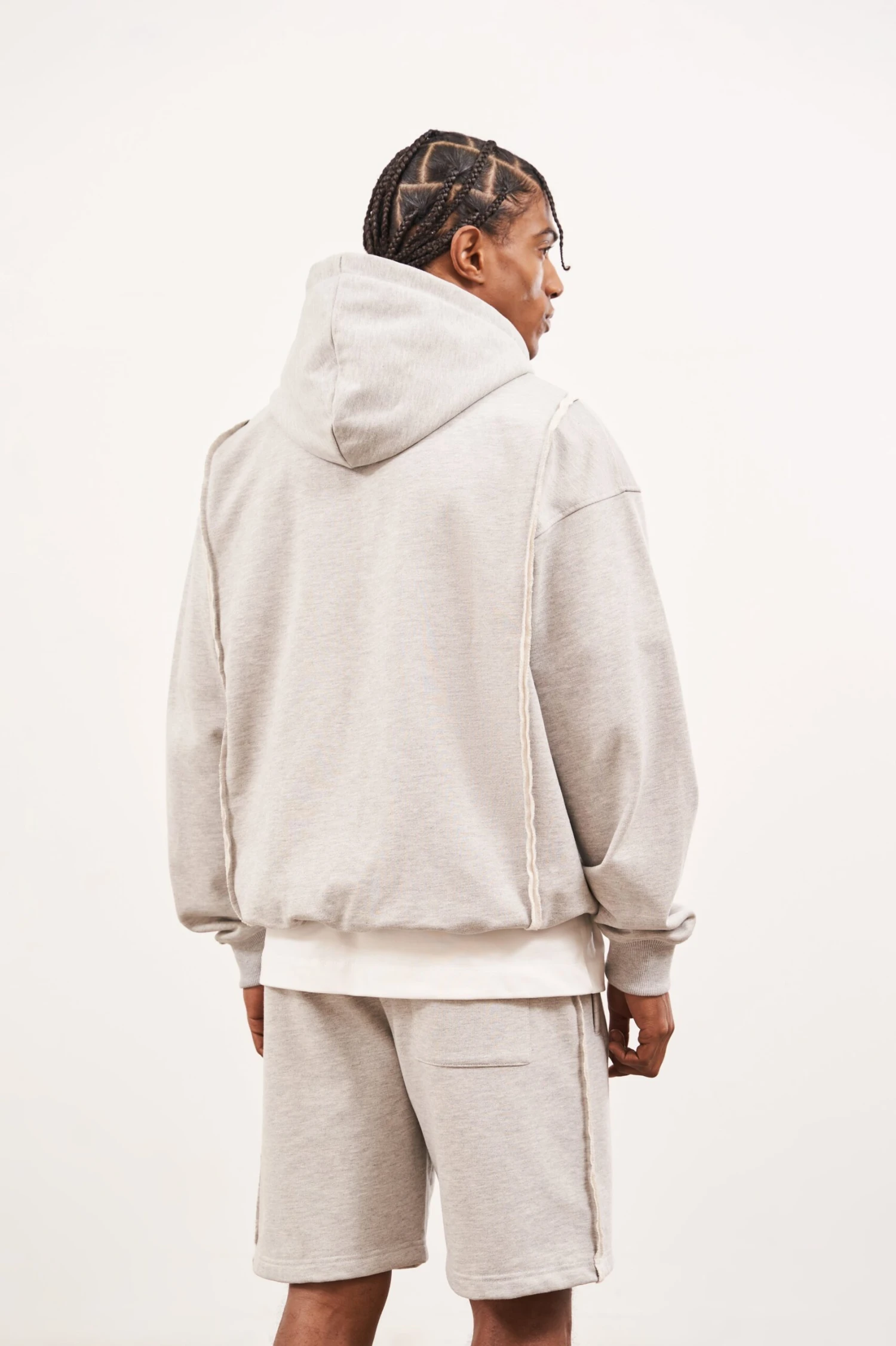 RAW SEAM ZIP THROUGH HOODIE - GREY MARL - Image 3