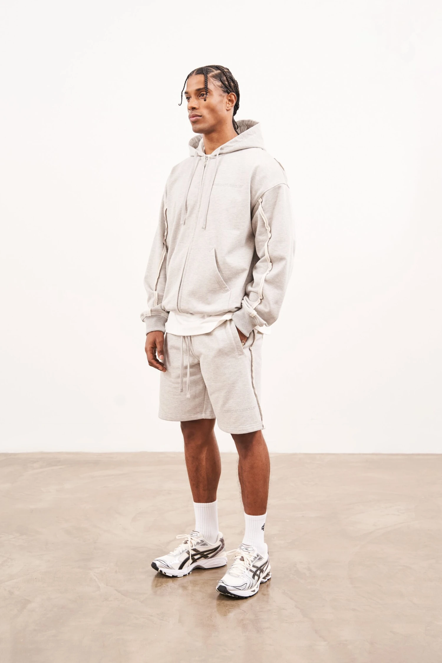 RAW SEAM ZIP THROUGH HOODIE - GREY MARL - Image 6