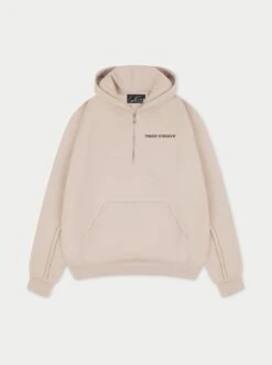 RAW SEAM QUARTER ZIP HOODIE - BEIGE