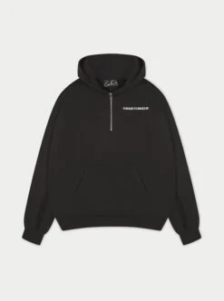 RAW SEAM QUARTER ZIP HOODIE - BLACK