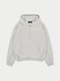 RAW SEAM QUARTER ZIP HOODIE - GREY MARL