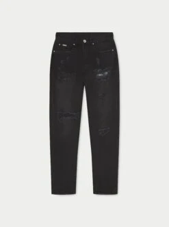 RIP AND REPAIR STACKED JEANS - BLACK WASH