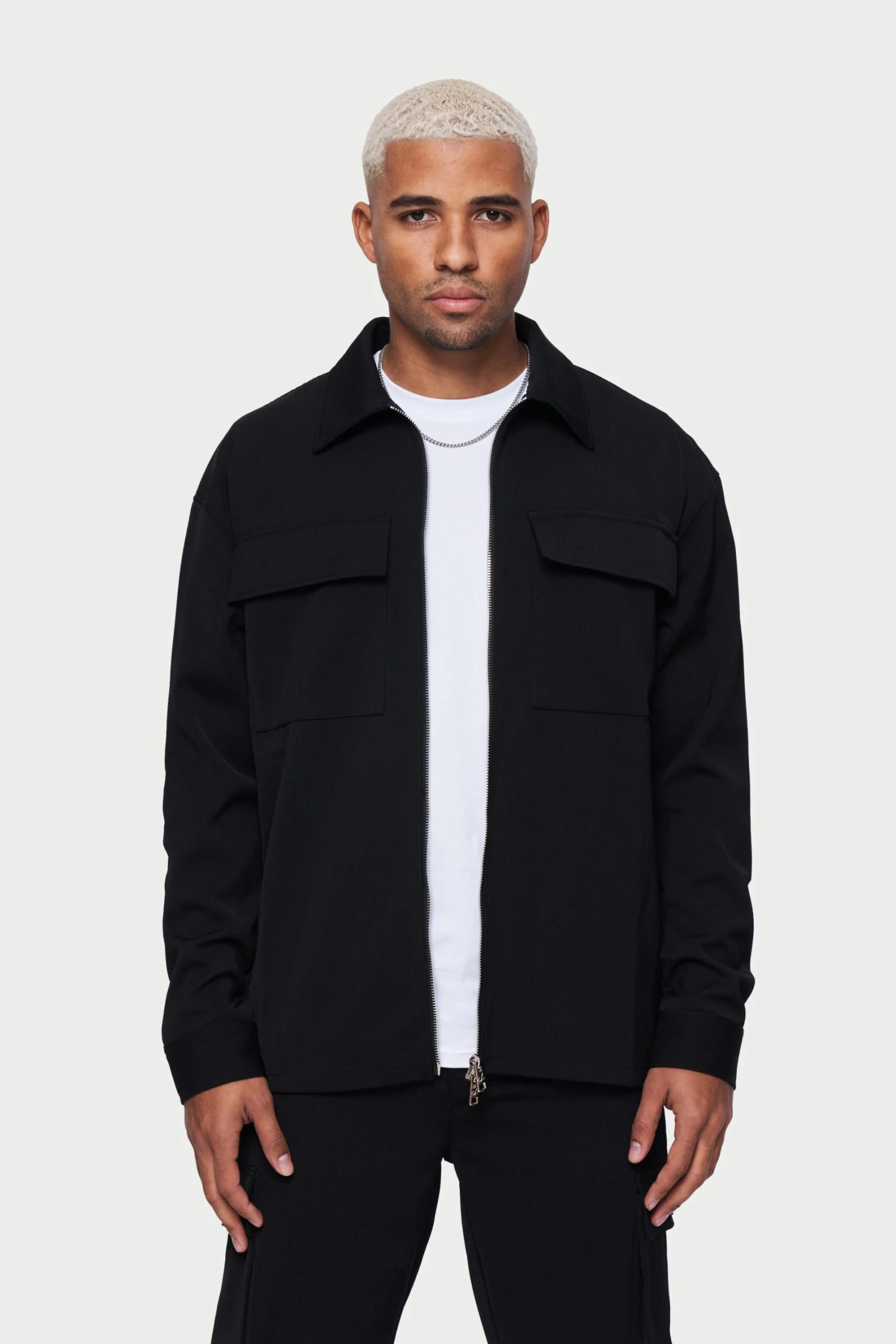 TECHNICAL RIB ZIP THROUGH SHACKET - BLACK - Image 5