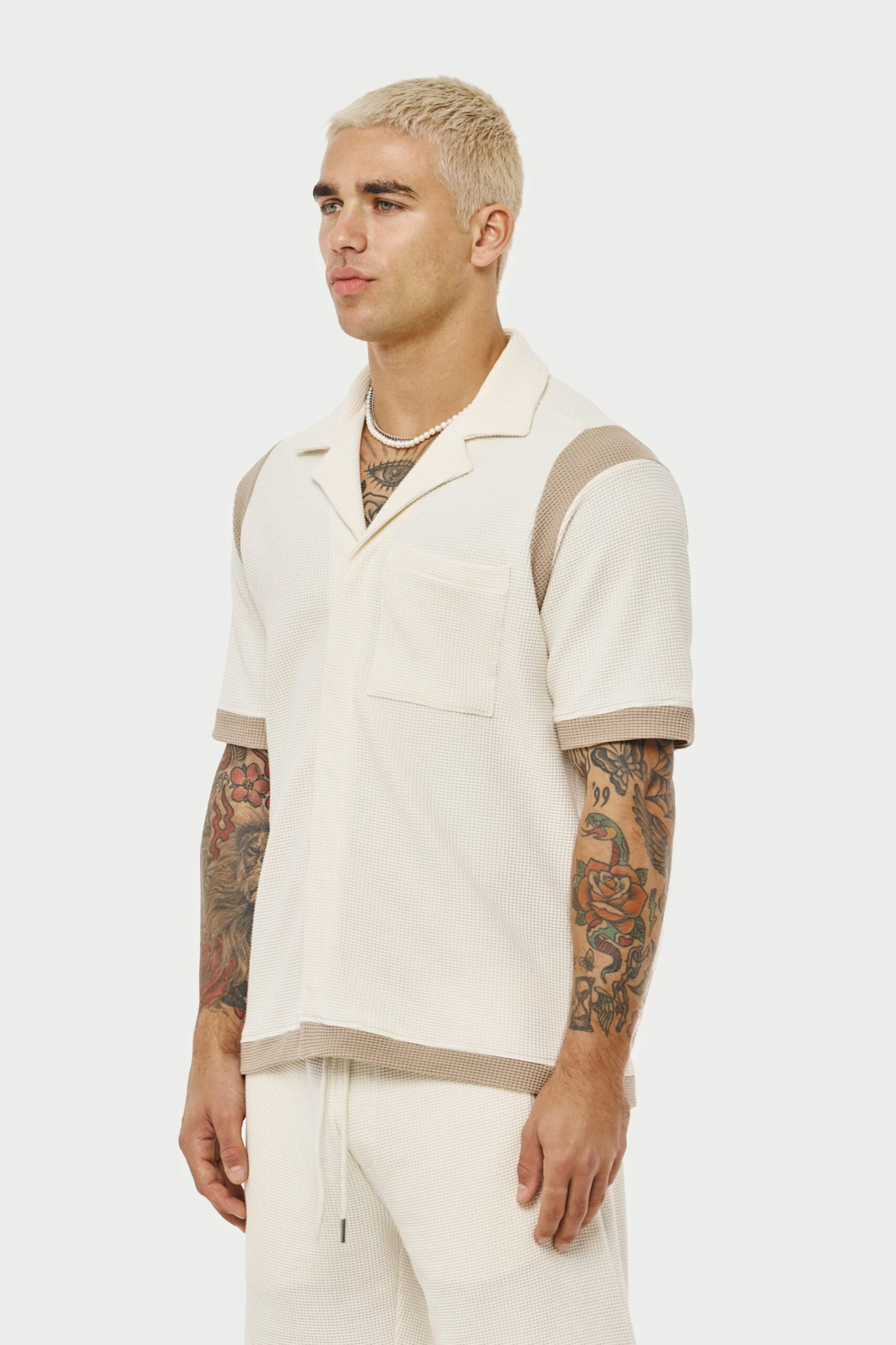 WAFFLE TONAL TEXTURED SHIRT - OFF WHITE - Image 3