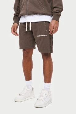 RAW SEAM DISTRESSED SHORTS - BROWN WASHED