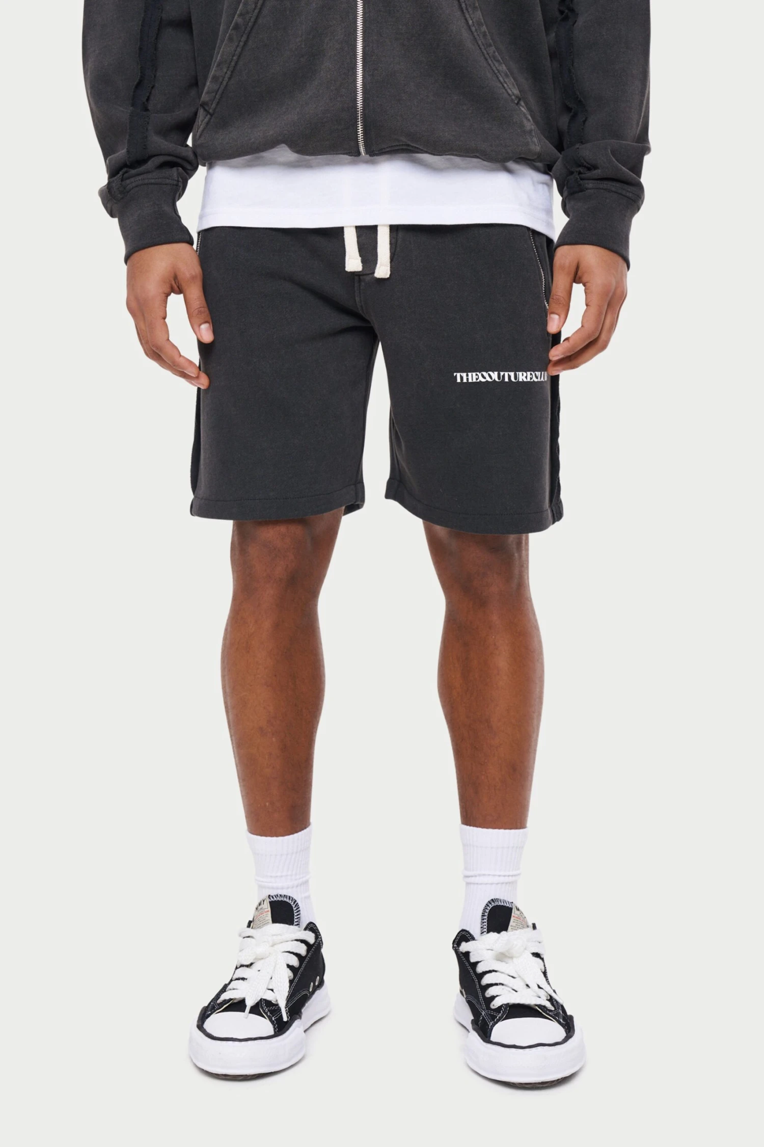 RAW SEAM DISTRESSED SHORTS - BLACK WASHED - Image 3