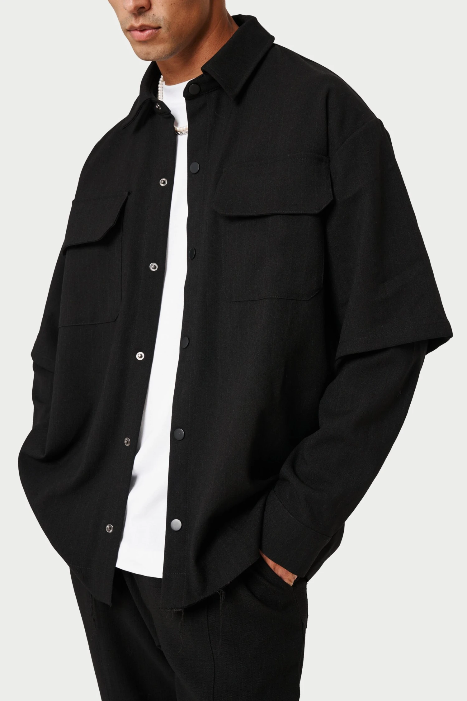 DOUBLE LAYER SHIRT - BLACK - Image 7