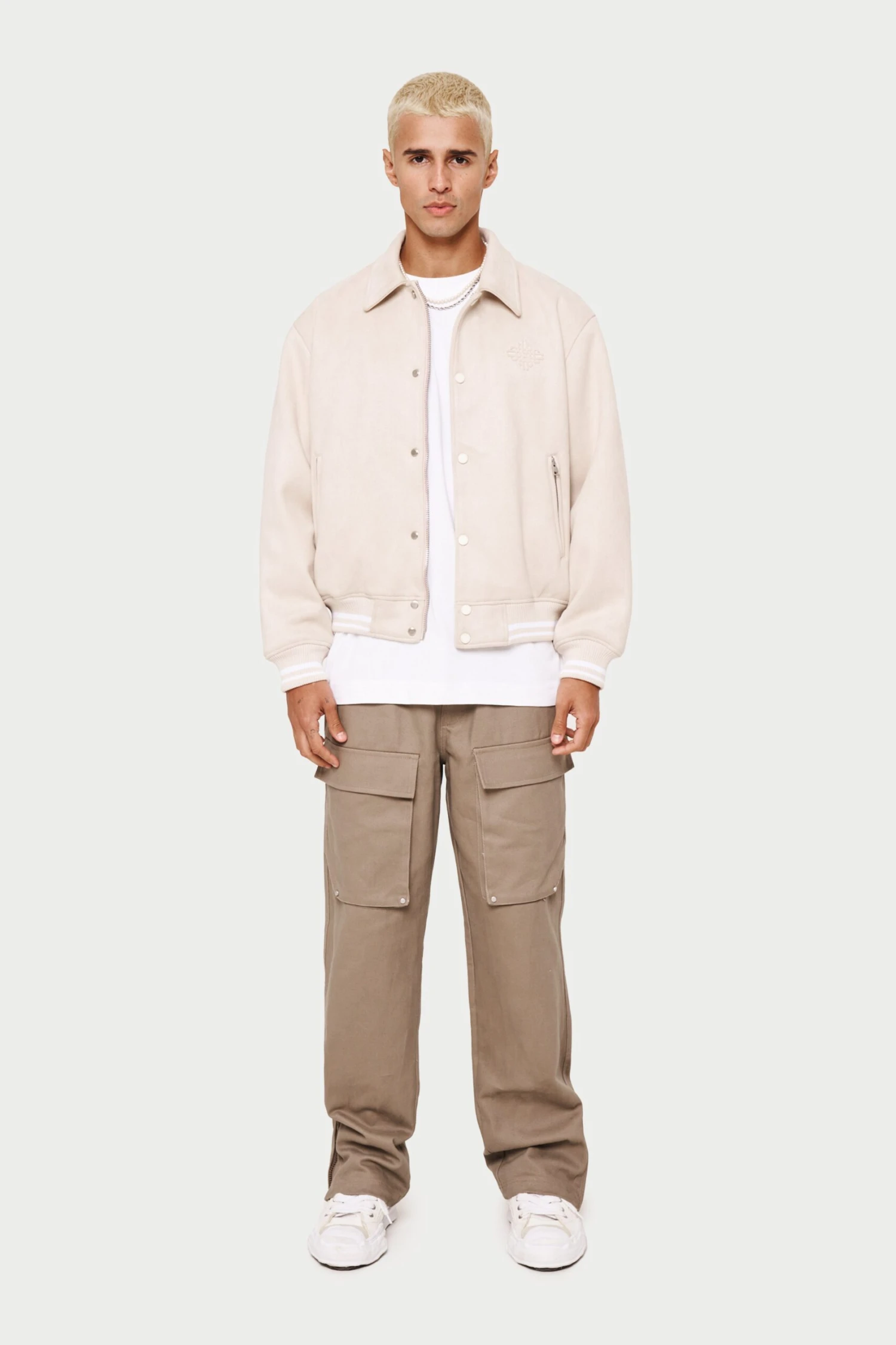 SUEDE VARSITY JACKET- STONE - Image 2